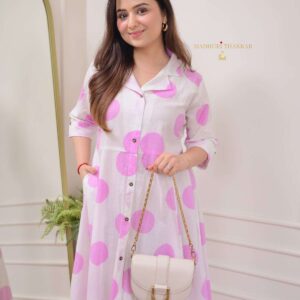 Women's Cotton Floral Printed 3/4 quarter sleeve A-Line printed kurti