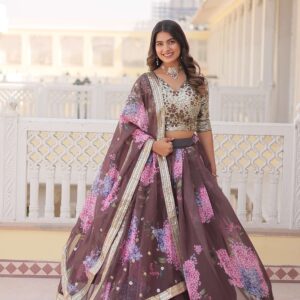 Digital Printed Russian Silk Lehenga Choli with Sequins Dupatta ?