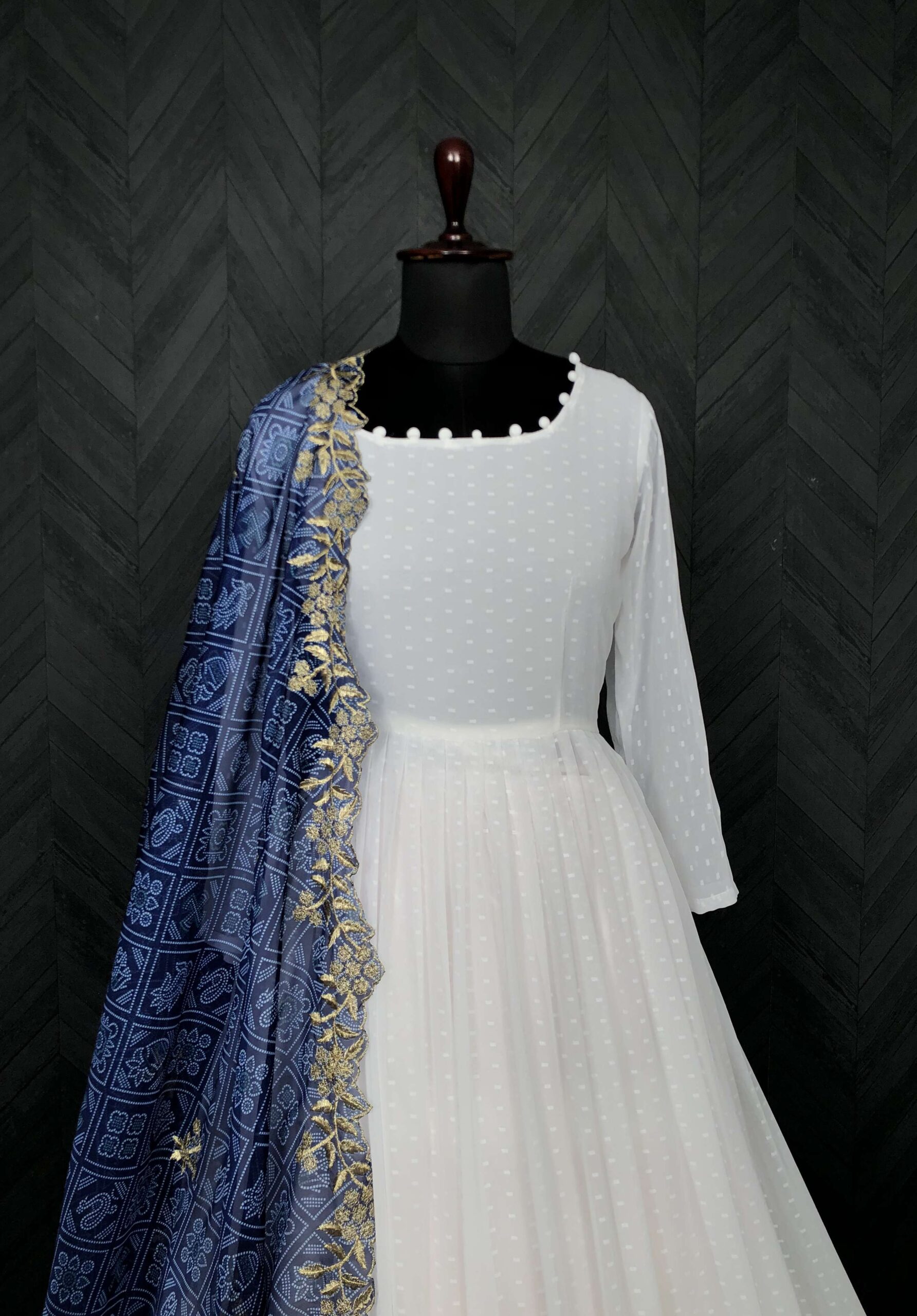 Elegant White And Blue Georgette Gown with Soft Organza Dupatta ? Premium Designer Ready-to-Wear Set - Image 2