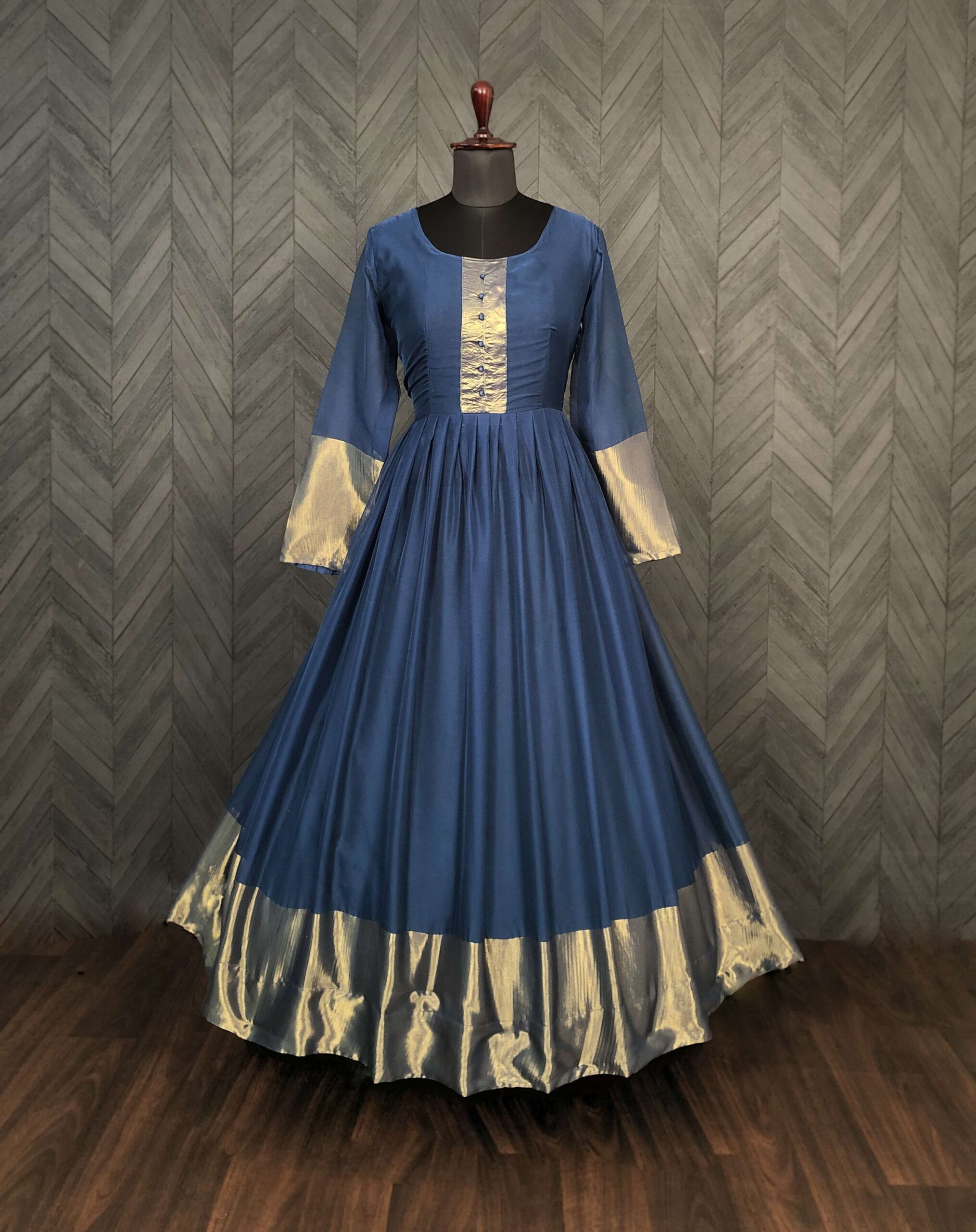 Rama Elegant Chiffon Designer Gown with Golden Zari Patta ? Premium Ready-to-Wear Dress - Image 5