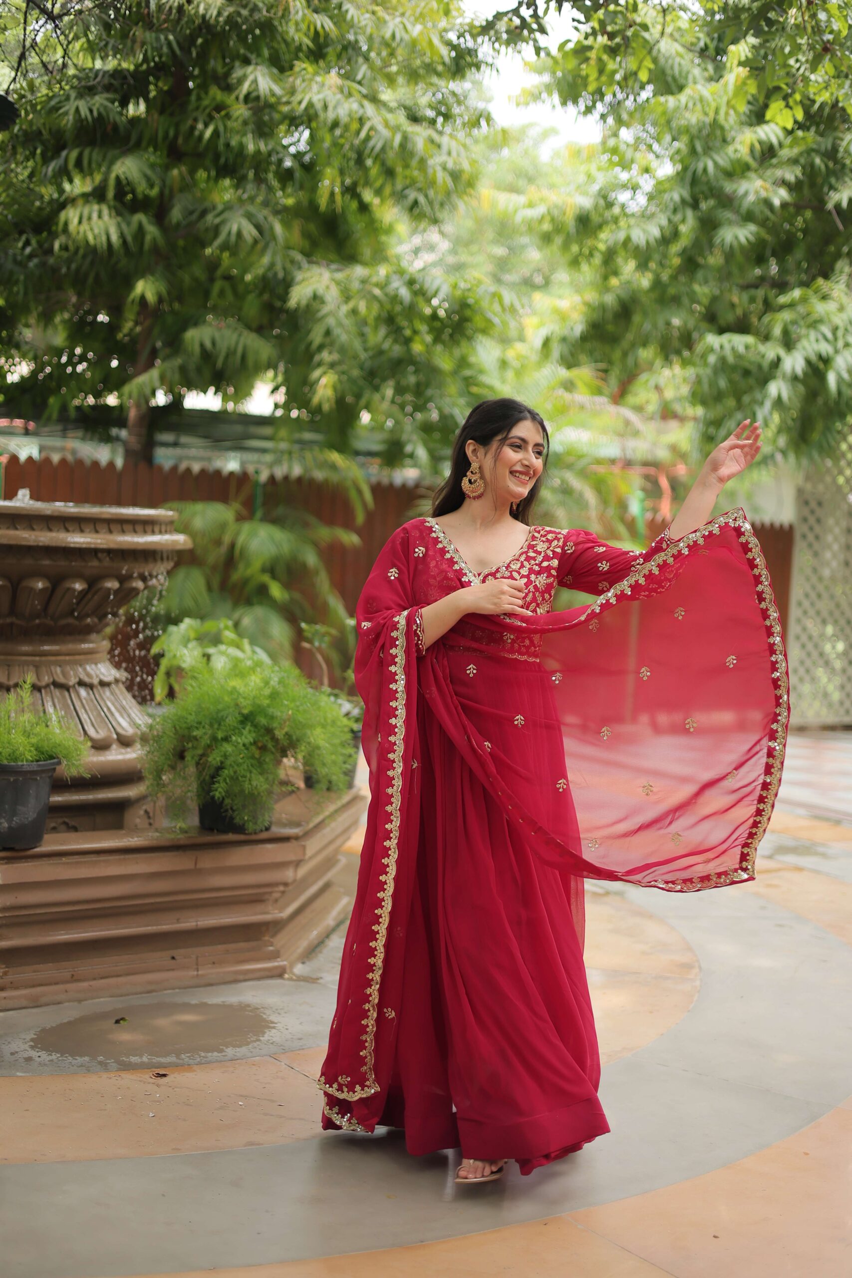 Pink Faux Blooming Sequins Embroidered Gown with Matching Dupatta ? Pink