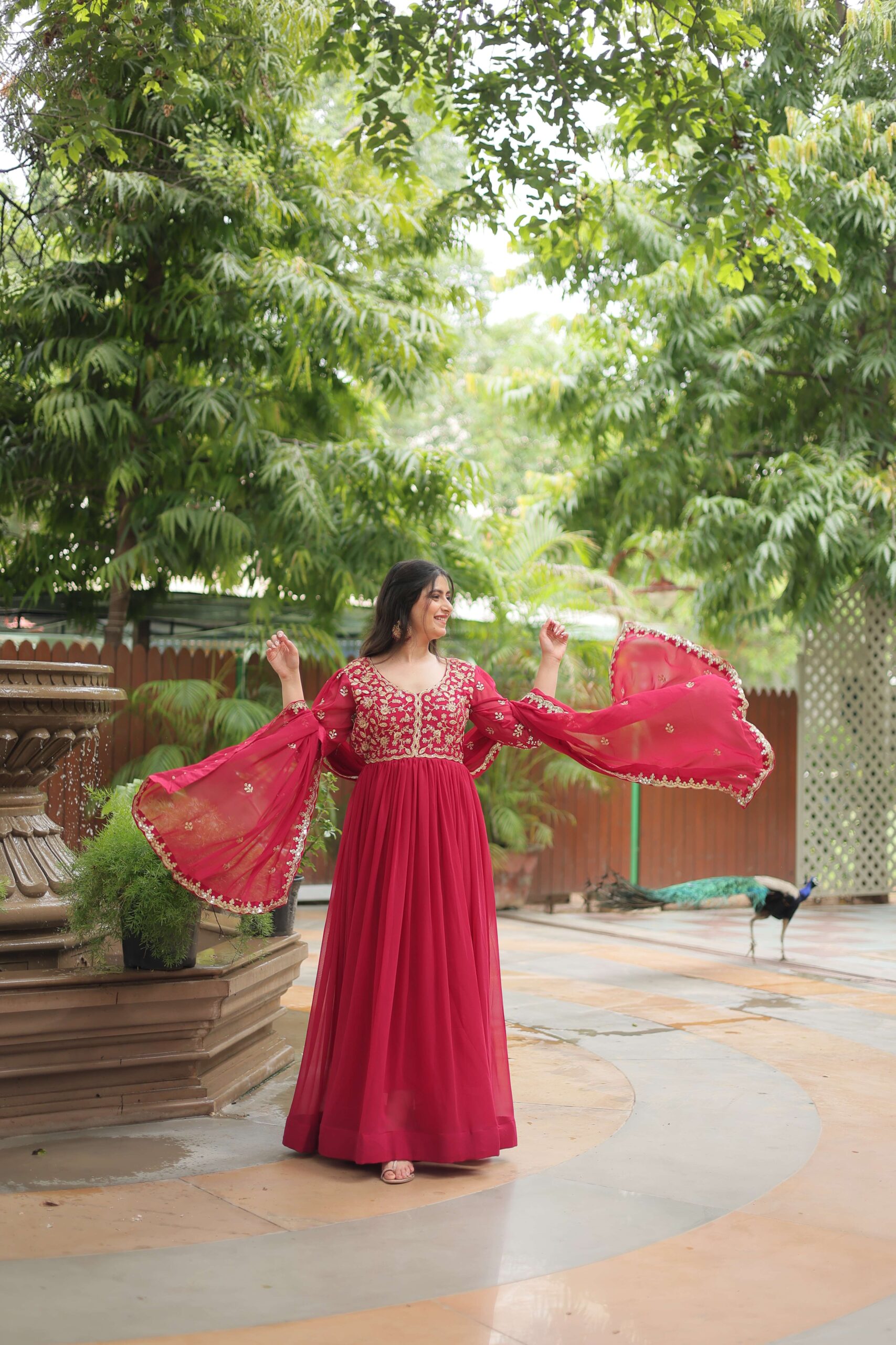 Pink Faux Blooming Sequins Embroidered Gown with Matching Dupatta ? Pink - Image 7