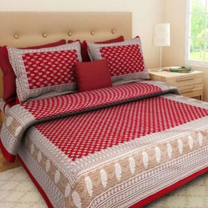 Rajasthani Traditionally Printed Cotton Doublebed Bedsheet With Pack of 2 Pillow Covers