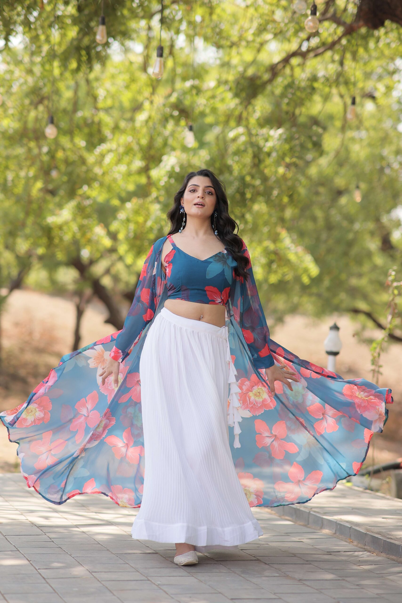 Faux Georgette Lehenga Choli with Digital Flower Print Shrug - Image 6