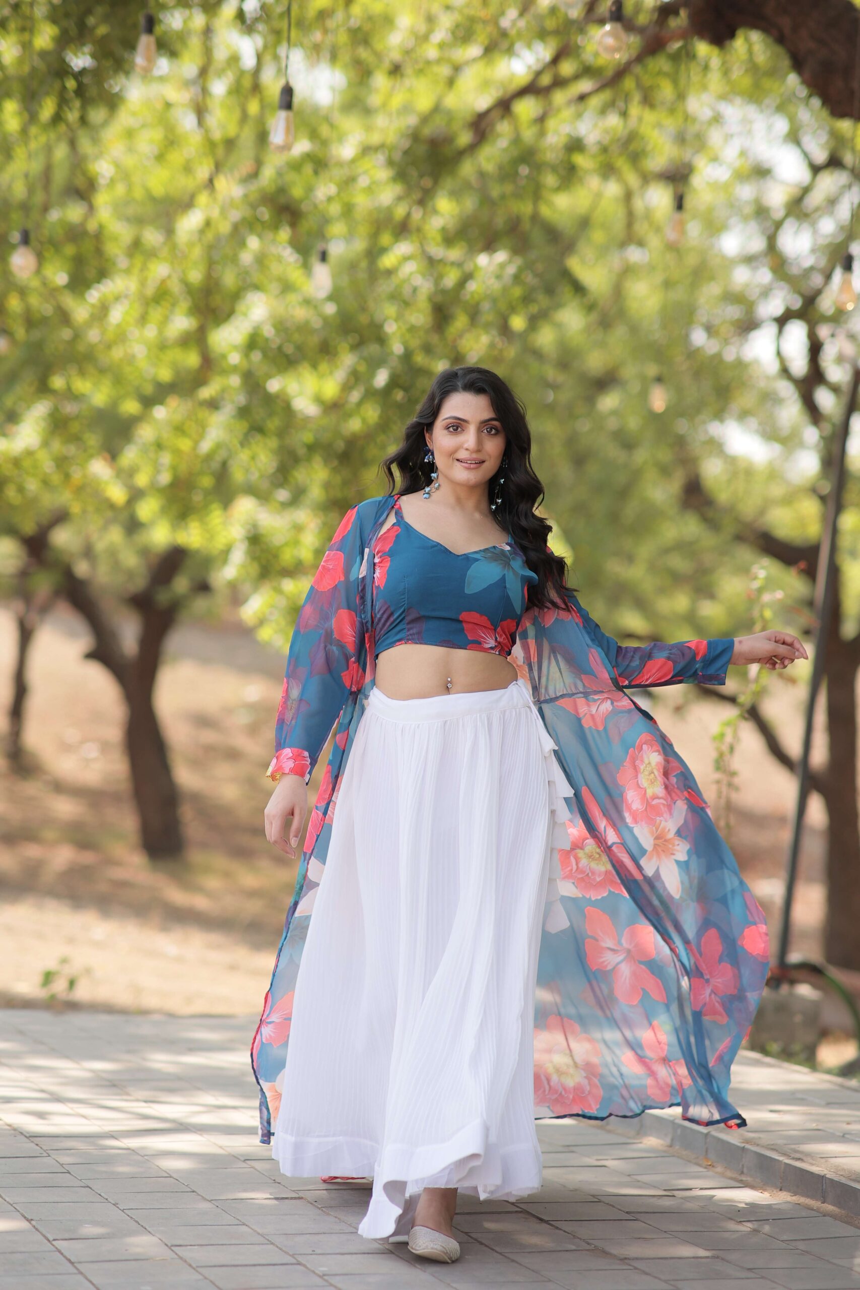 Faux Georgette Lehenga Choli with Digital Flower Print Shrug - Image 4