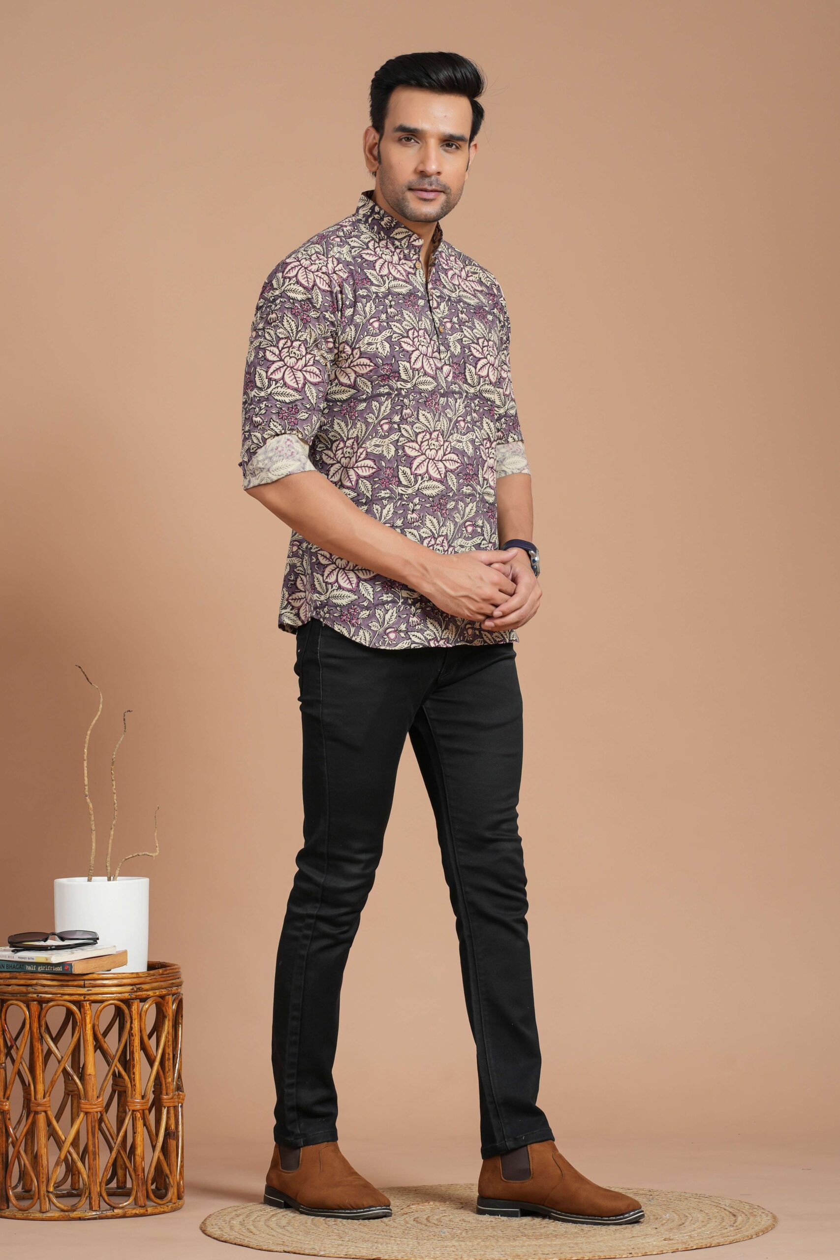 Men's Cotton Purple Floral Printed Kurta ? Casual & Festive Daily Wear - Image 3