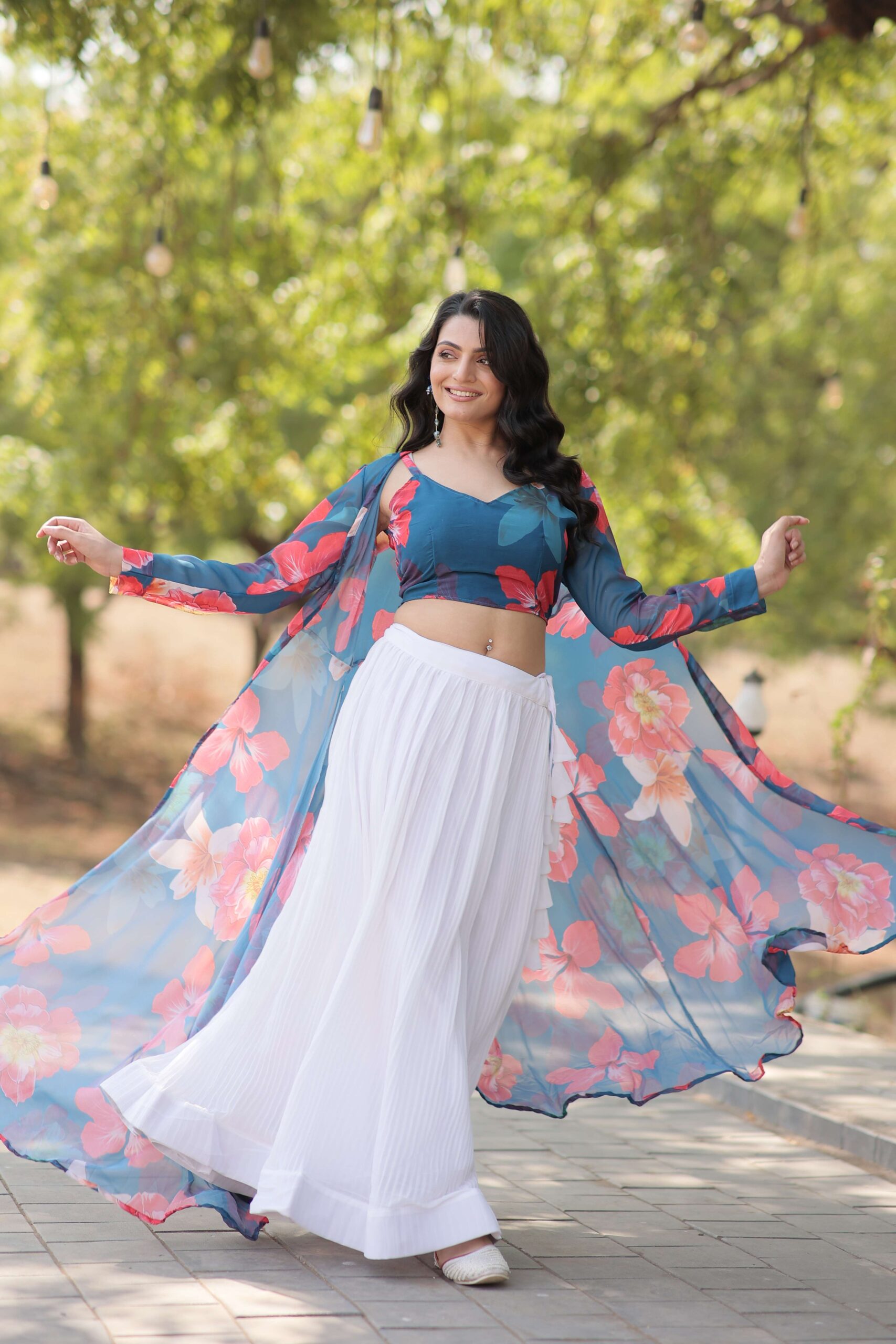Faux Georgette Lehenga Choli with Digital Flower Print Shrug - Image 8