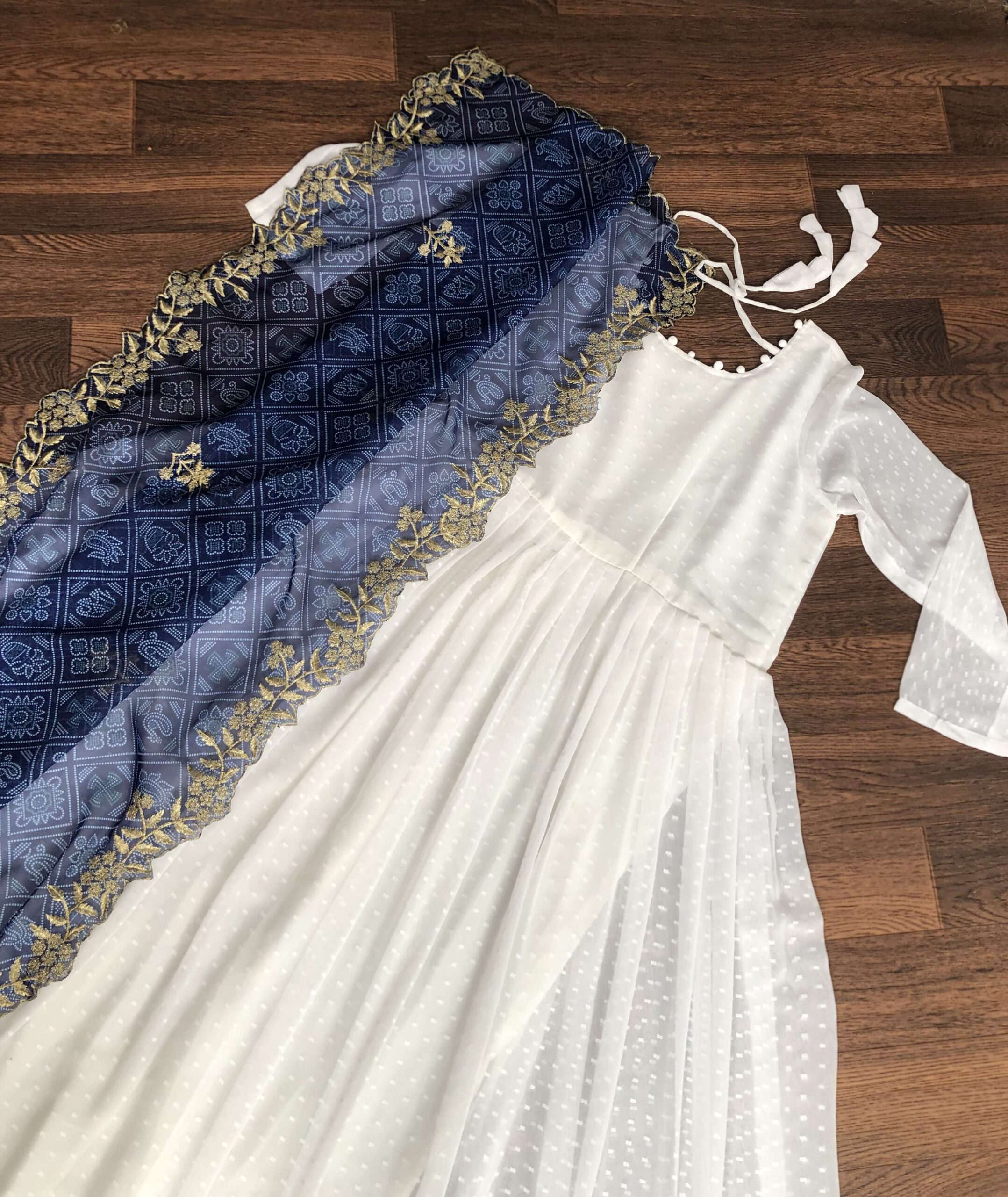 Elegant White And Blue Georgette Gown with Soft Organza Dupatta ? Premium Designer Ready-to-Wear Set - Image 5