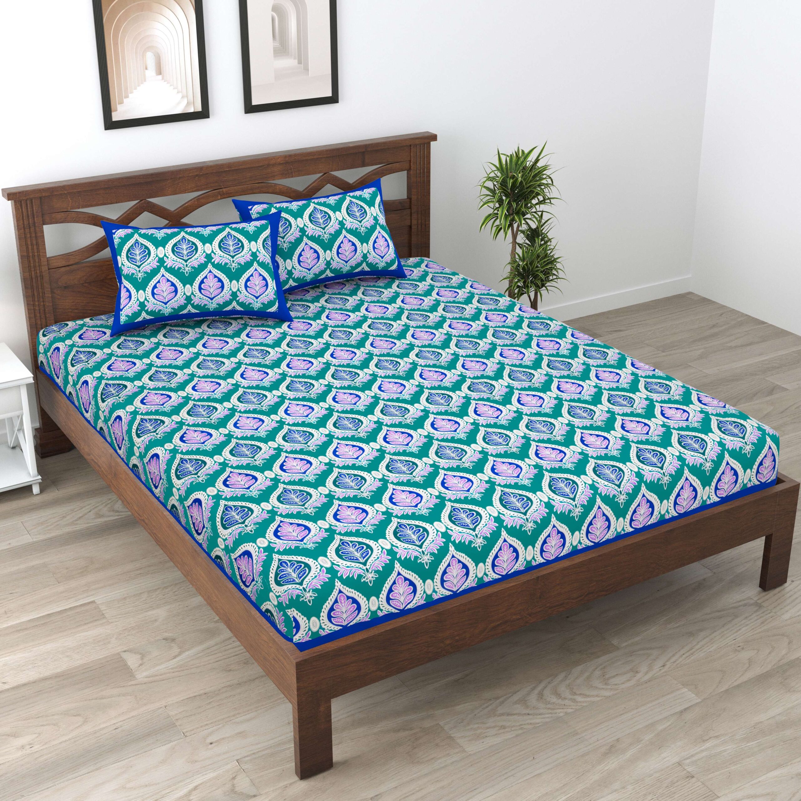 Rajasthani Traditionally Printed Cotton Doublebed Bedsheet With Pack of 2 Pillow Covers