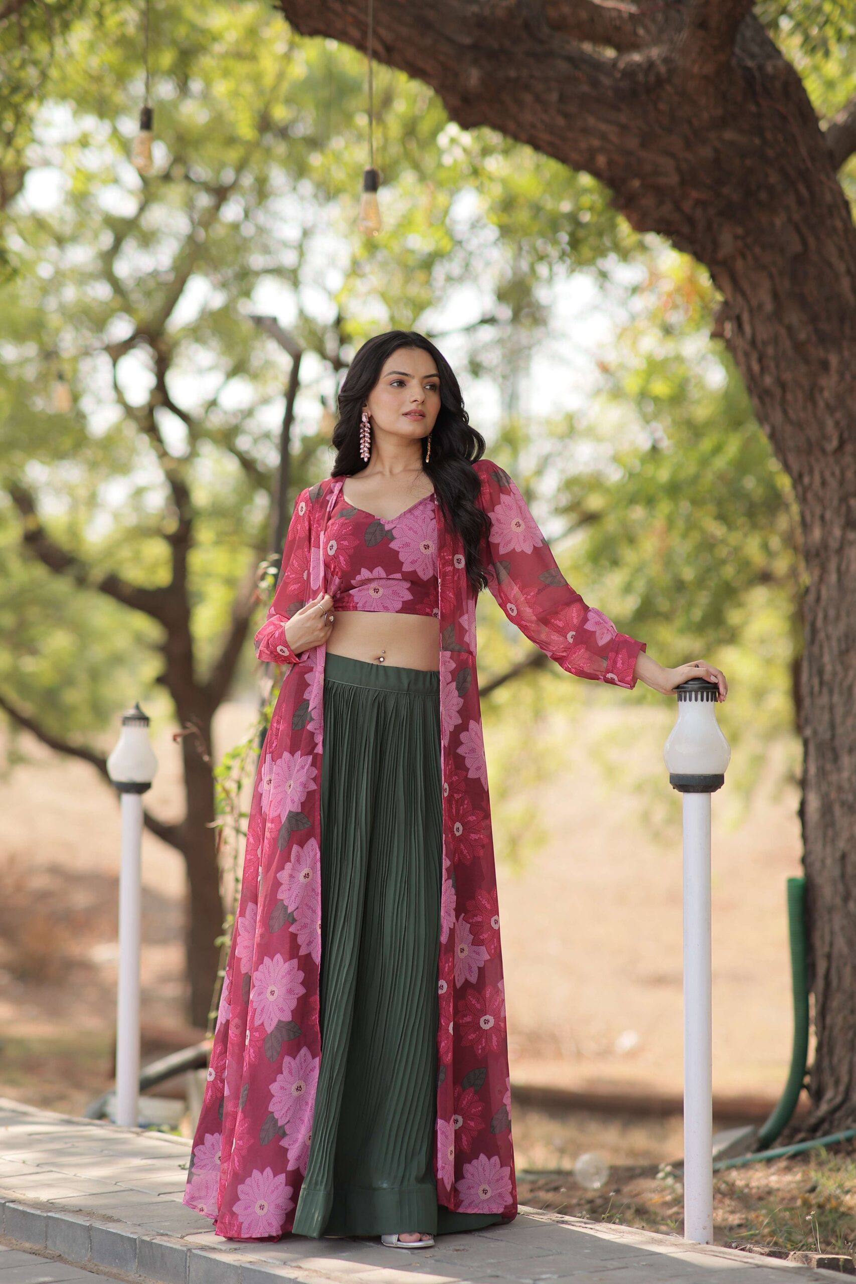 Faux Georgette Lehenga Choli with Digital Flower Print Shrug