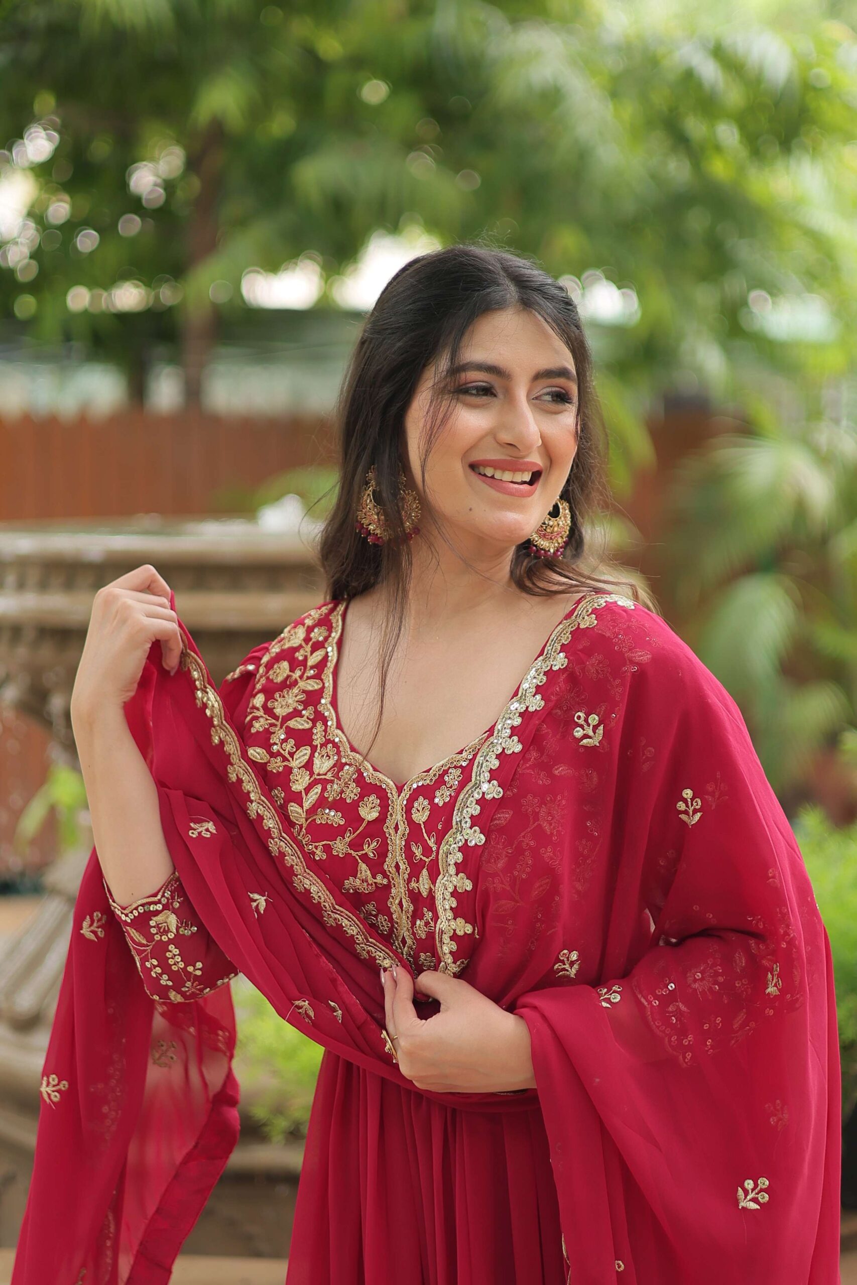 Pink Faux Blooming Sequins Embroidered Gown with Matching Dupatta ? Pink - Image 6