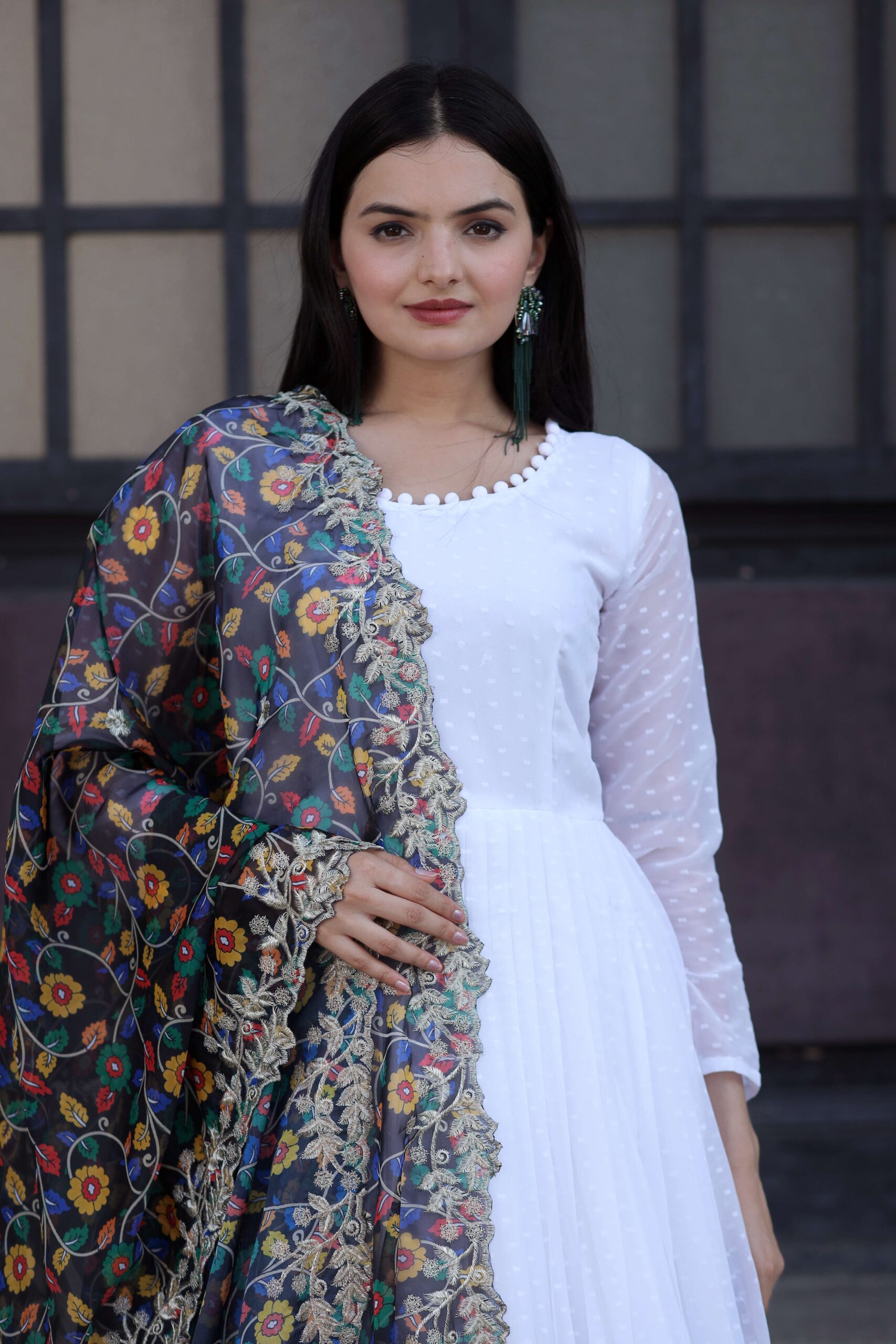 Elegant Black Georgette Gown with Organza Dupatta ? Designer Kalamkari & Leheriya Print Ensemble - Image 3