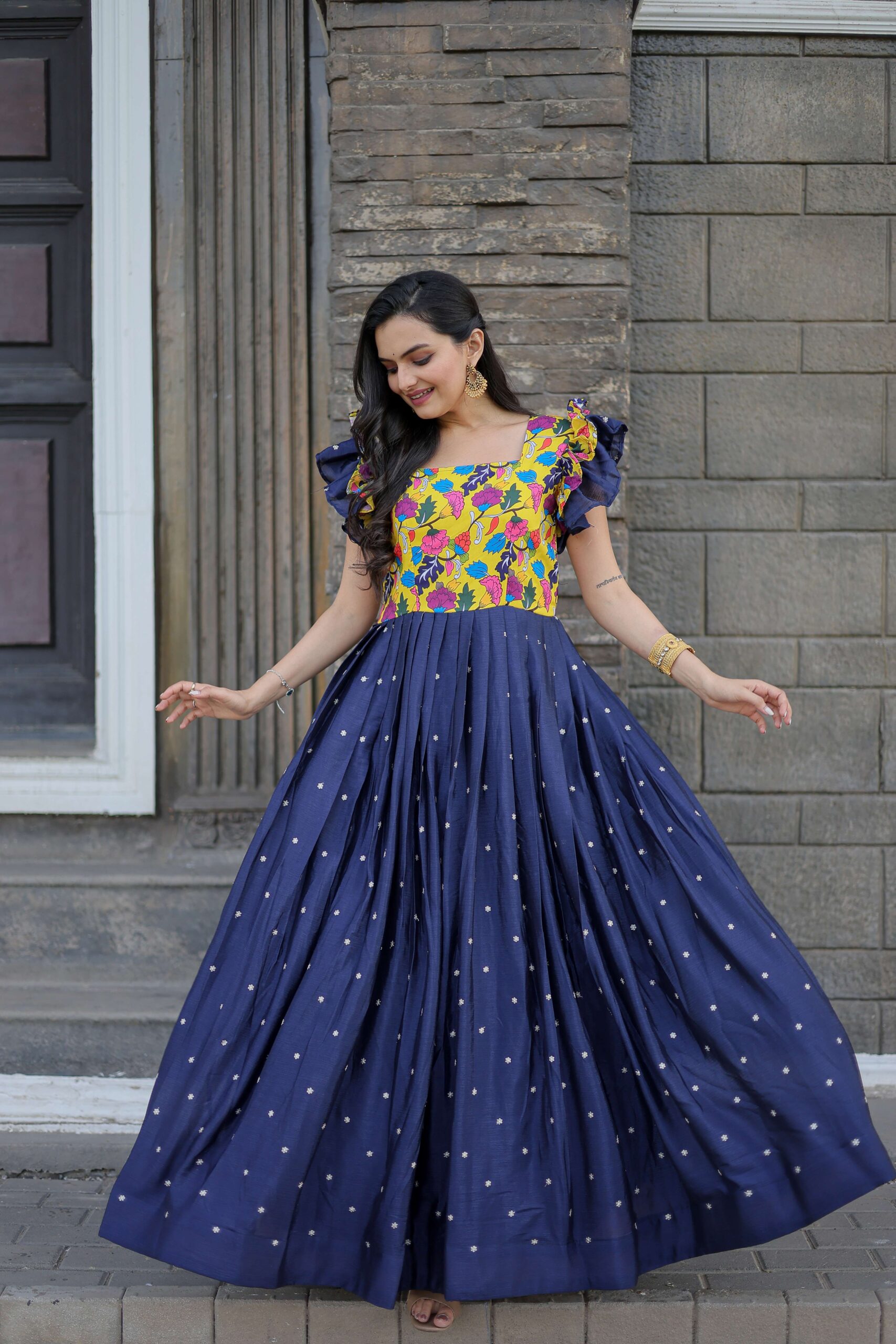 Blue Maslin & Chinon Designer Gown with Embroidery ? Elegant Ready-to-Wear Women?s Dress - Image 4