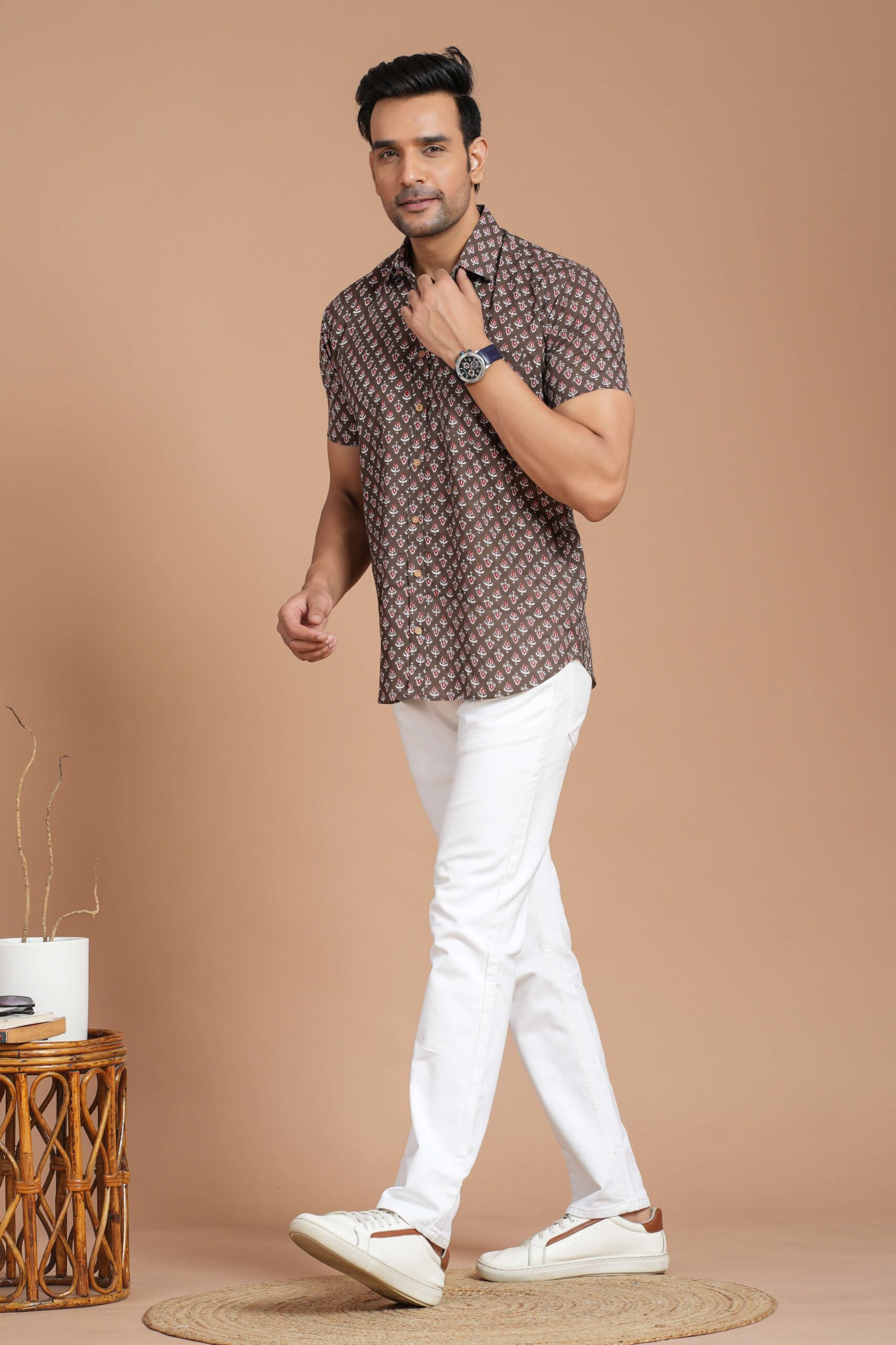 Men's Cotton Brown Printed Short-Sleeve Shirt ? Casual & Daily Summer Wear - Image 3