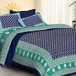 Rajasthani Traditionally Printed Cotton Doublebed Bedsheet With Pack of 2 Pillow Covers