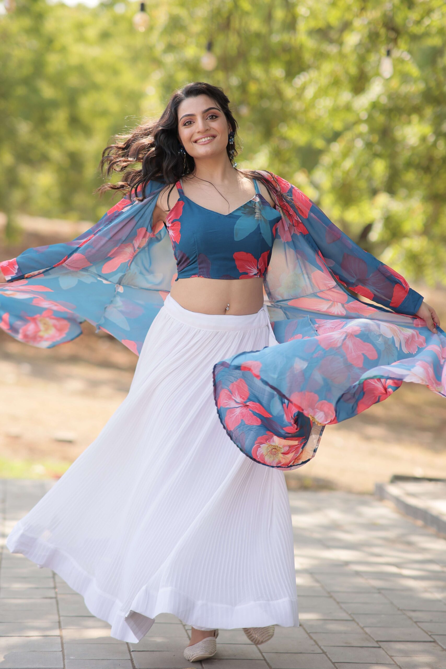 Faux Georgette Lehenga Choli with Digital Flower Print Shrug - Image 7
