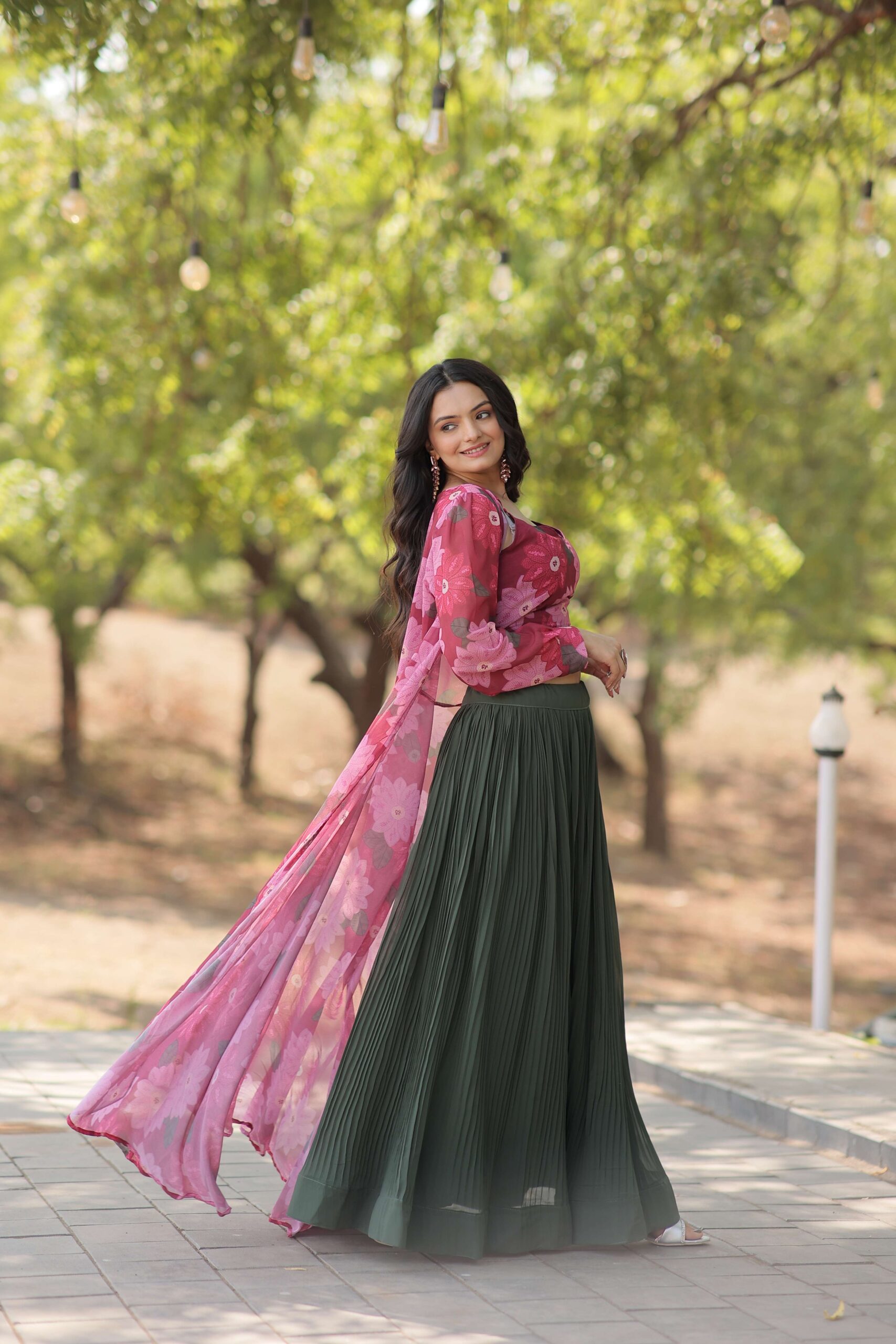 Faux Georgette Lehenga Choli with Digital Flower Print Shrug - Image 4