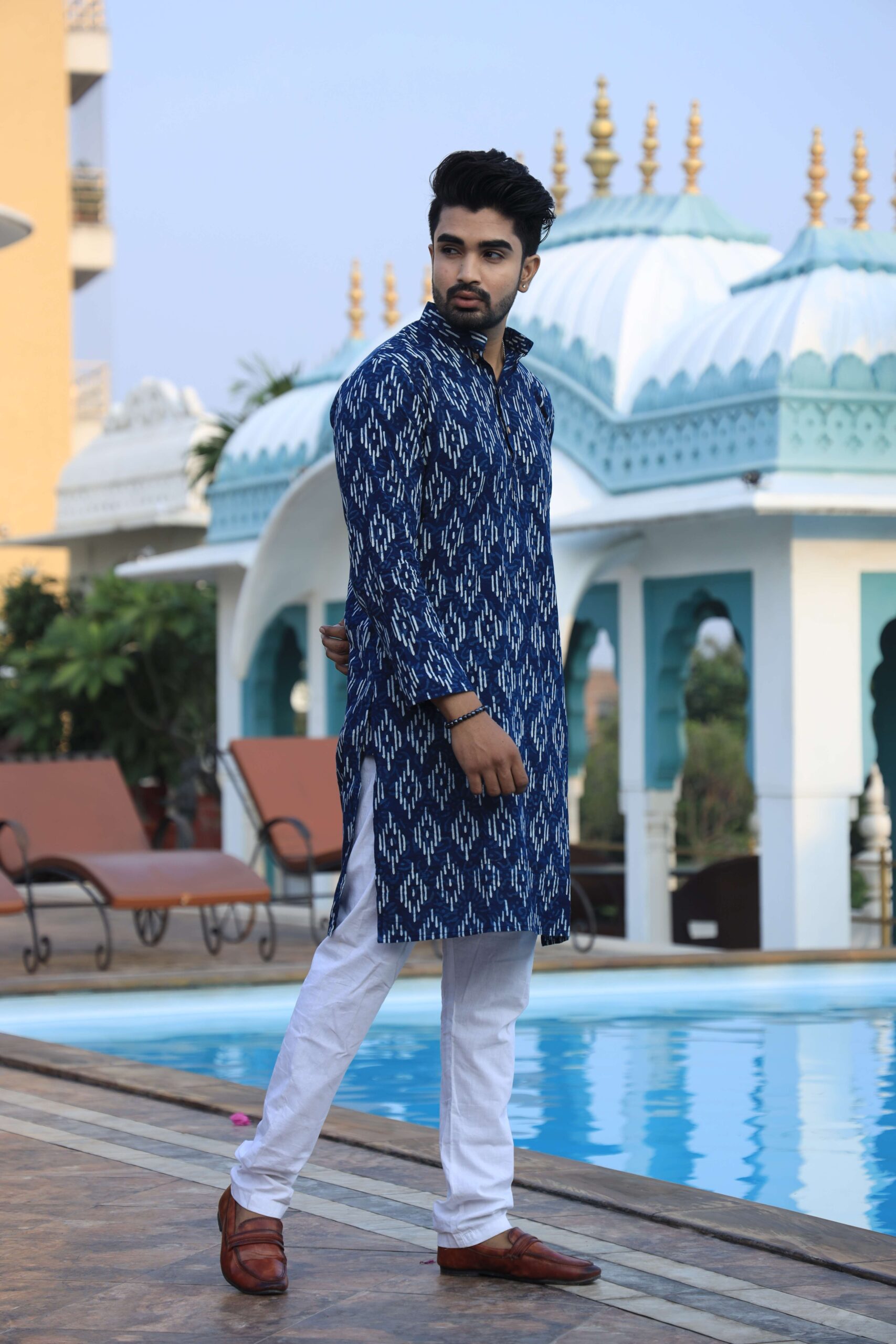 Mens Blue Printed Cotton Kurta with White Pajama ? Elegant Traditional & Ethnic Wear - Image 2
