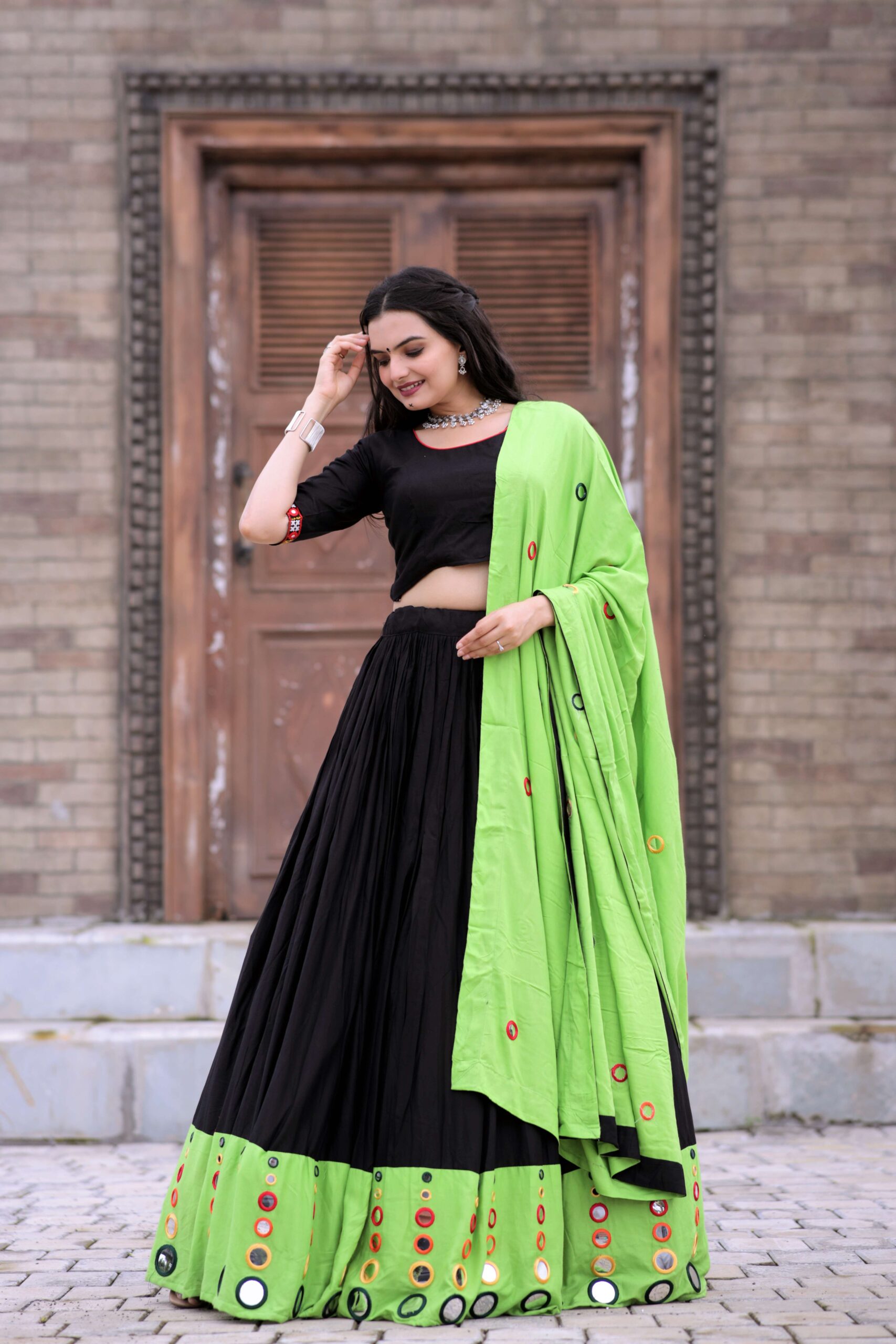 Navratri Special Reyon Real Mirror Work Lehenga Choli with Dupatta ?