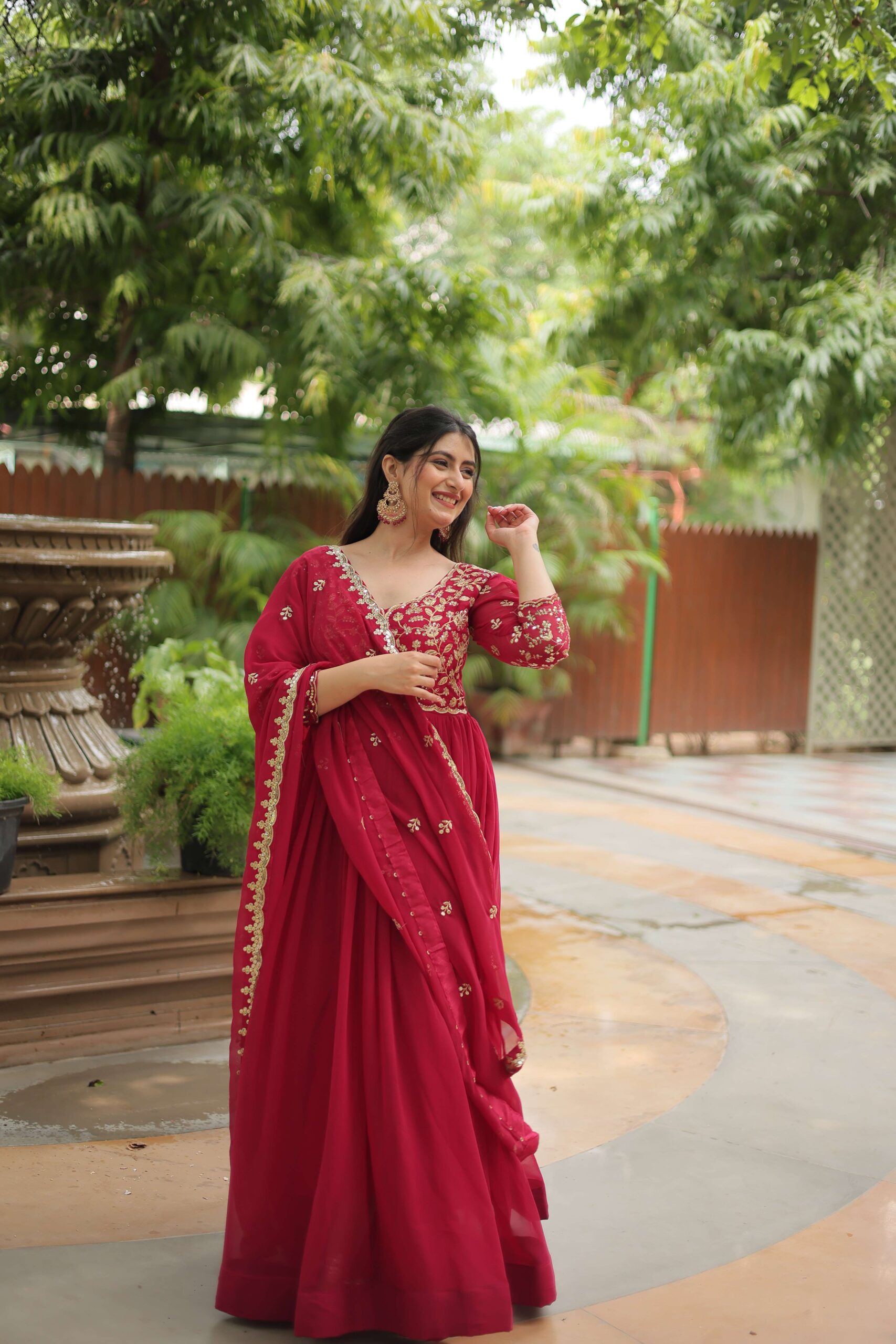 Pink Faux Blooming Sequins Embroidered Gown with Matching Dupatta ? Pink - Image 2