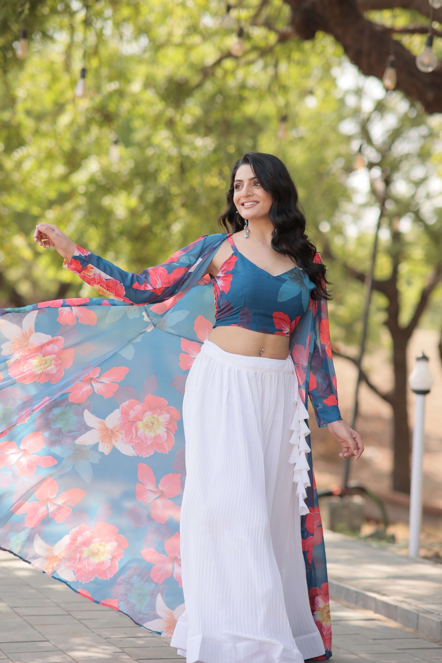 Faux Georgette Lehenga Choli with Digital Flower Print Shrug - Image 5