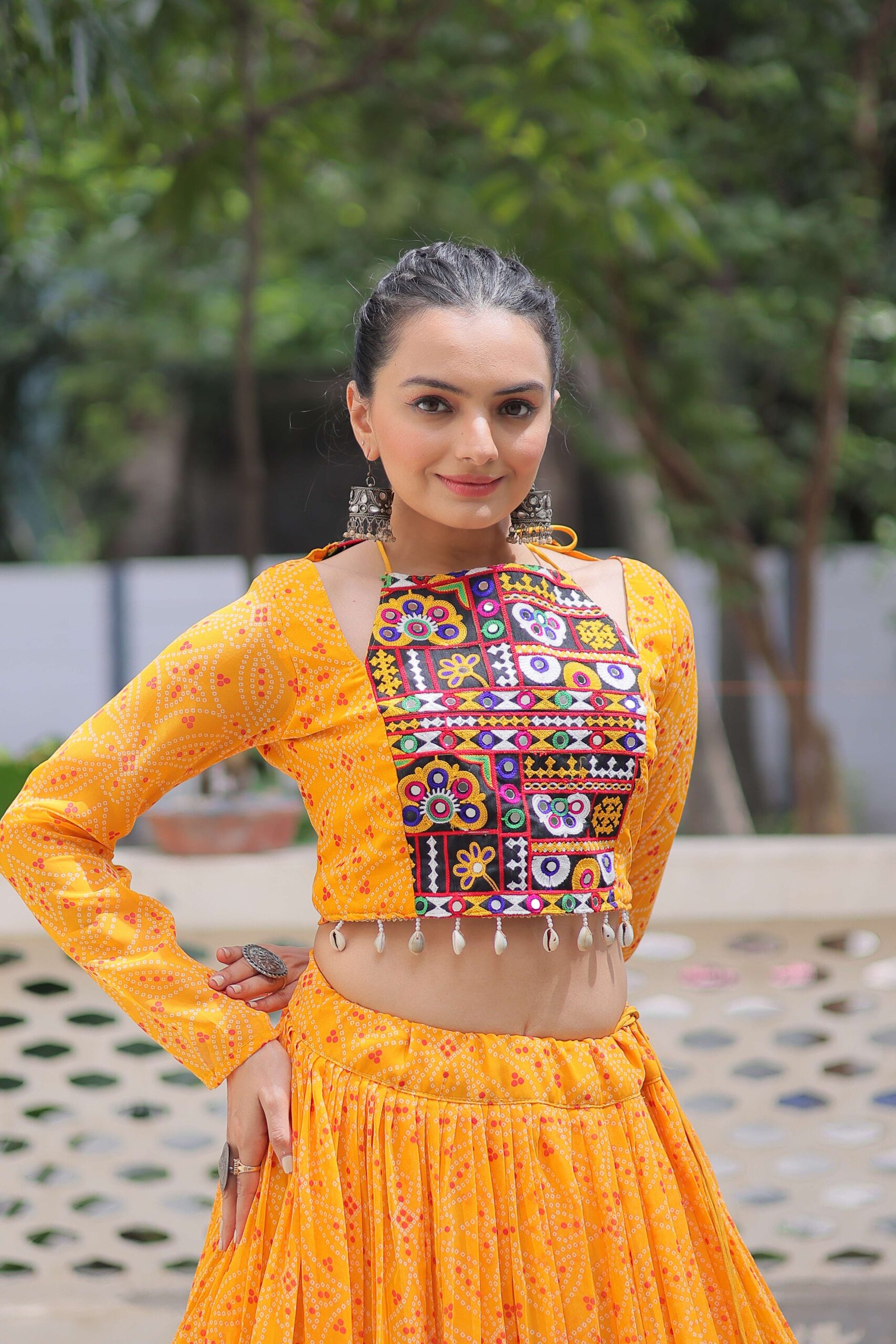 Faux Georgette Bandhej Frilled Navratri Lehenga Choli Set - Image 4