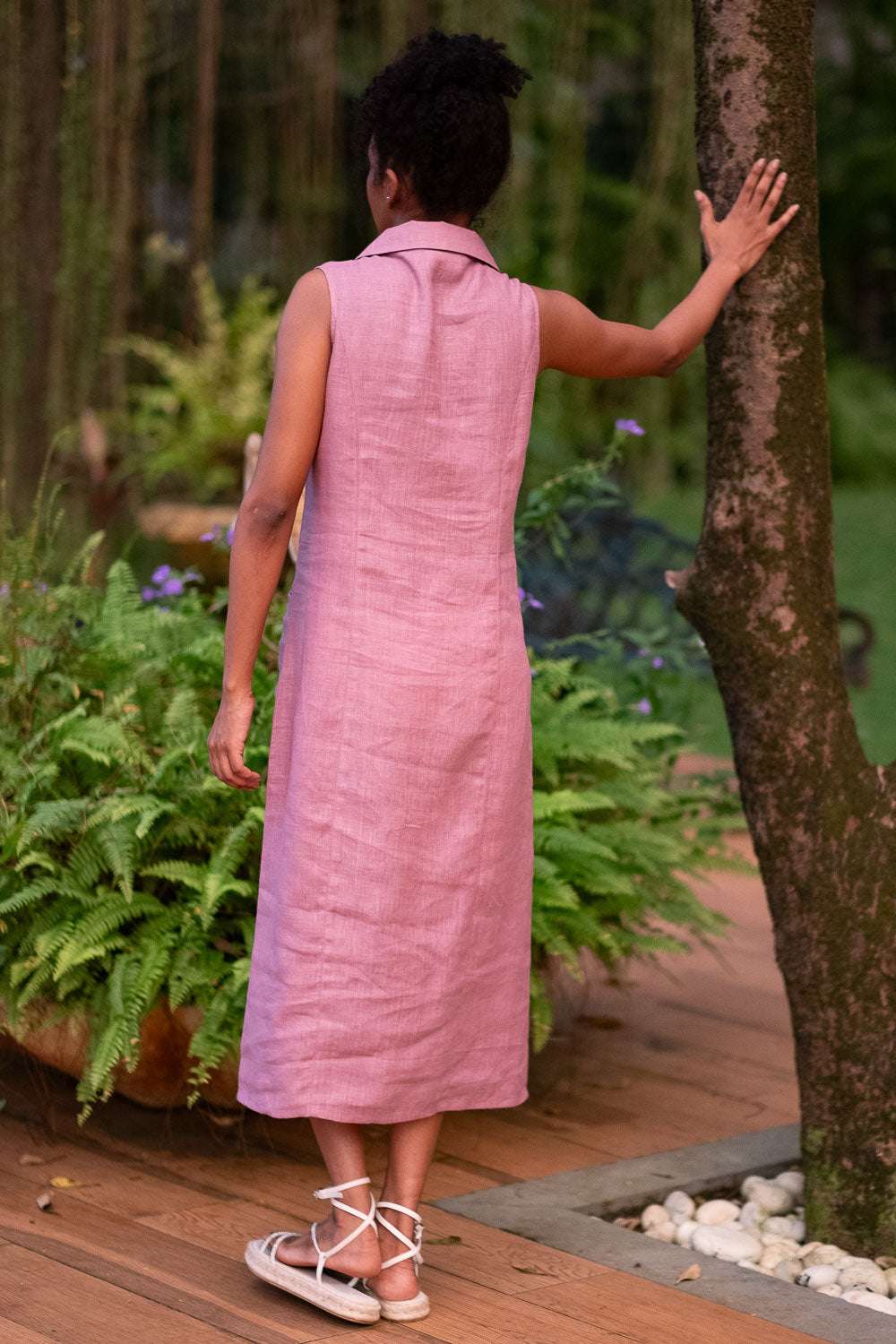 Women's Cotton Solid Oversized Fit Spread Collar Sleeveless Dresses ( Baby Pink ) - Image 4