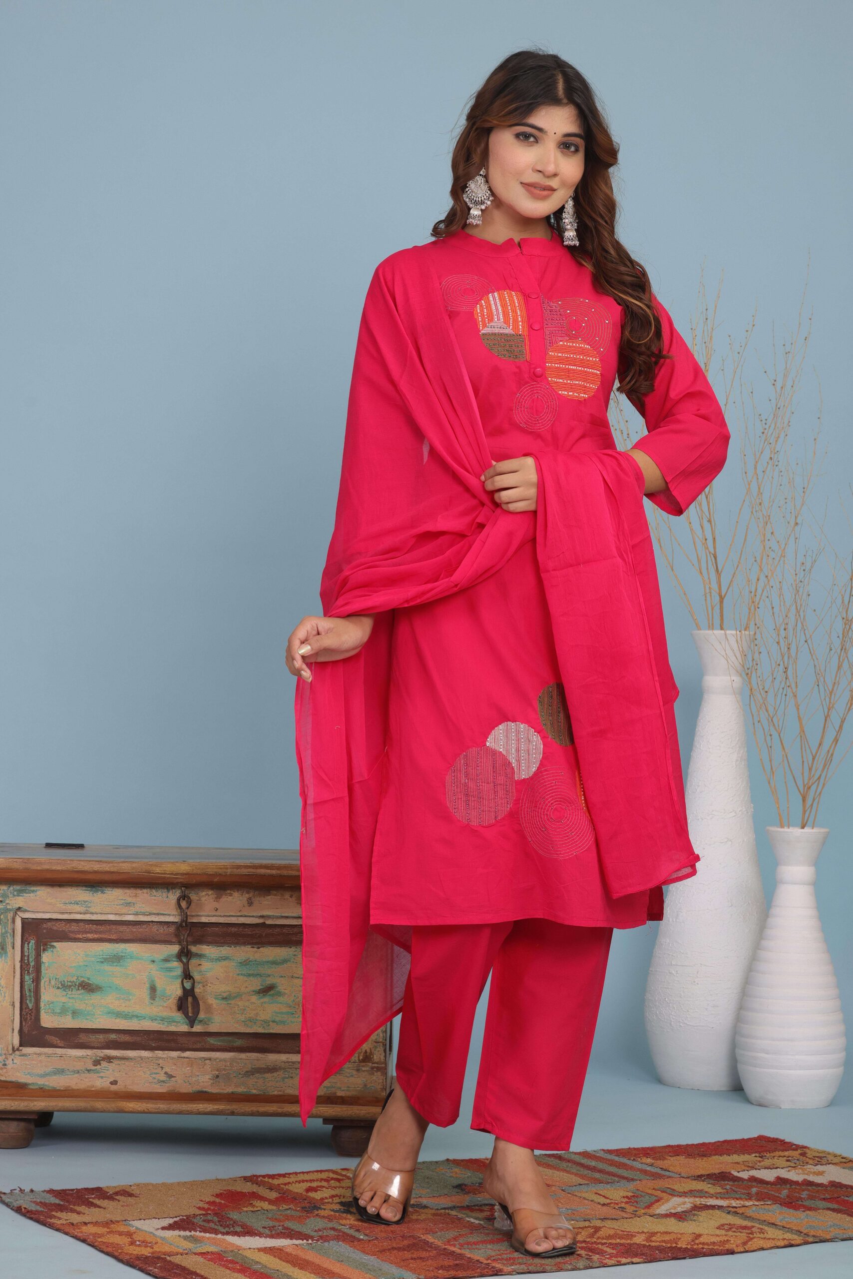 Women's Cotton Embroidery Straight Kurti With Pant Set - Image 3