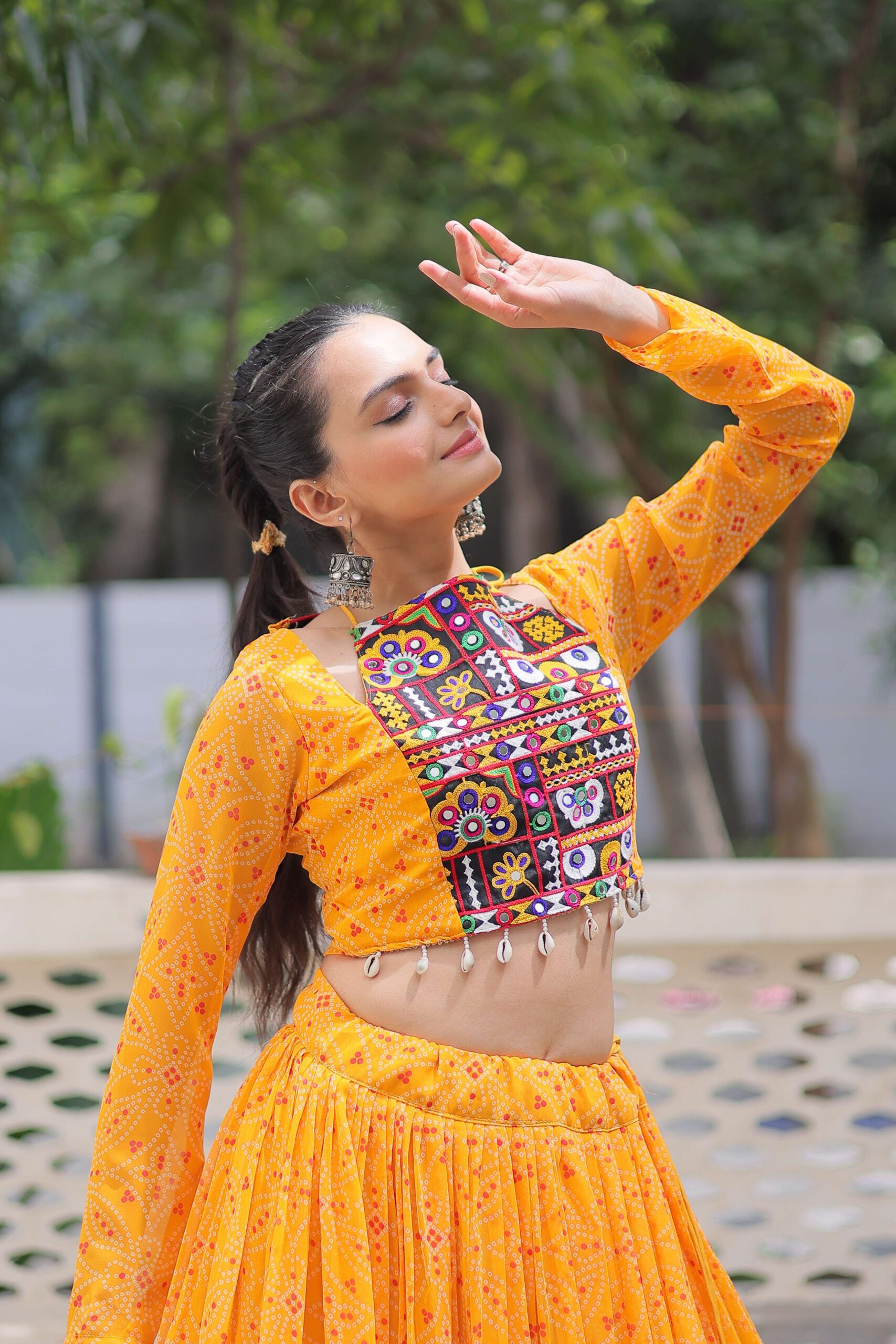 Faux Georgette Bandhej Frilled Navratri Lehenga Choli Set - Image 7