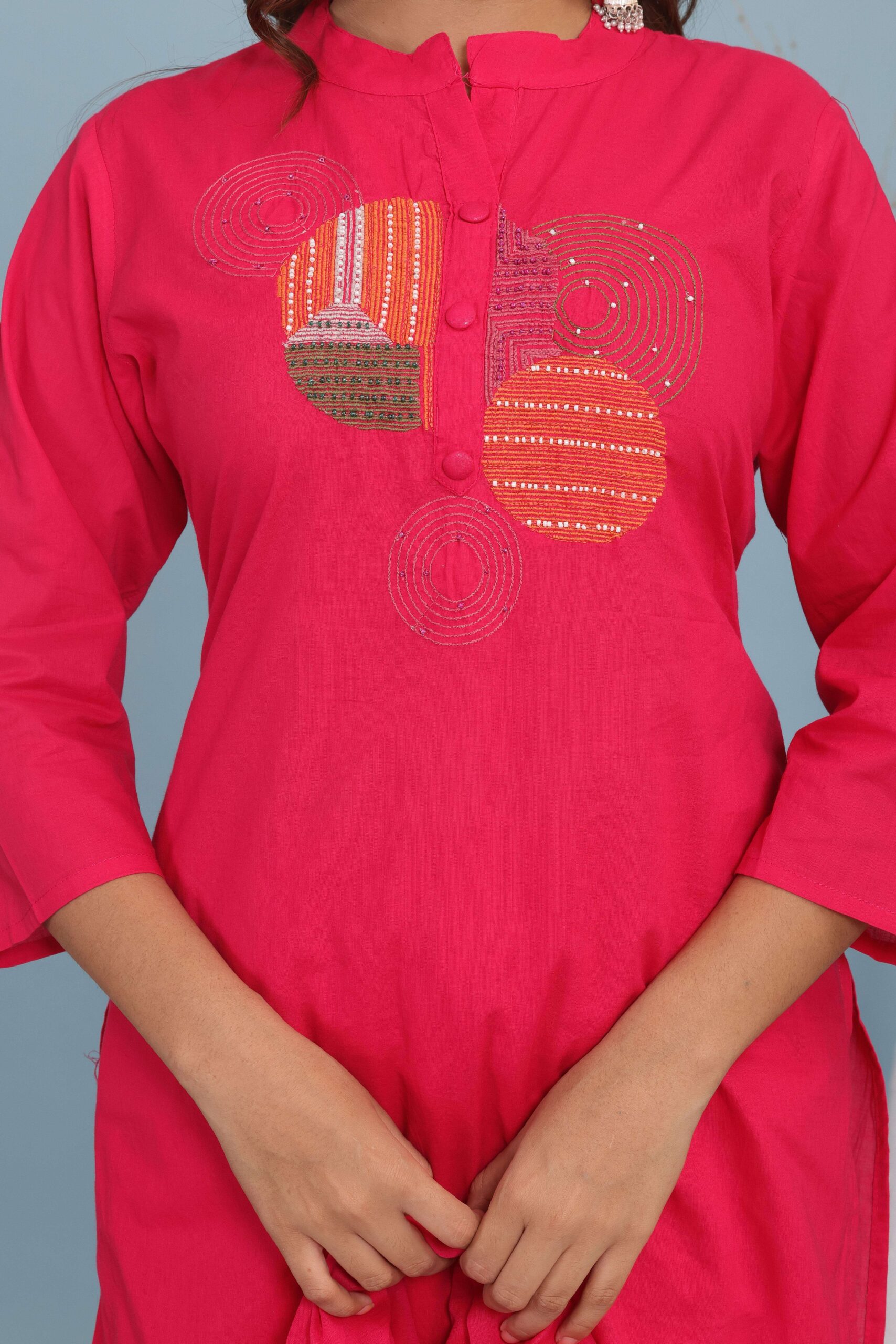 Women's Cotton Embroidery Straight Kurti With Pant Set - Image 5