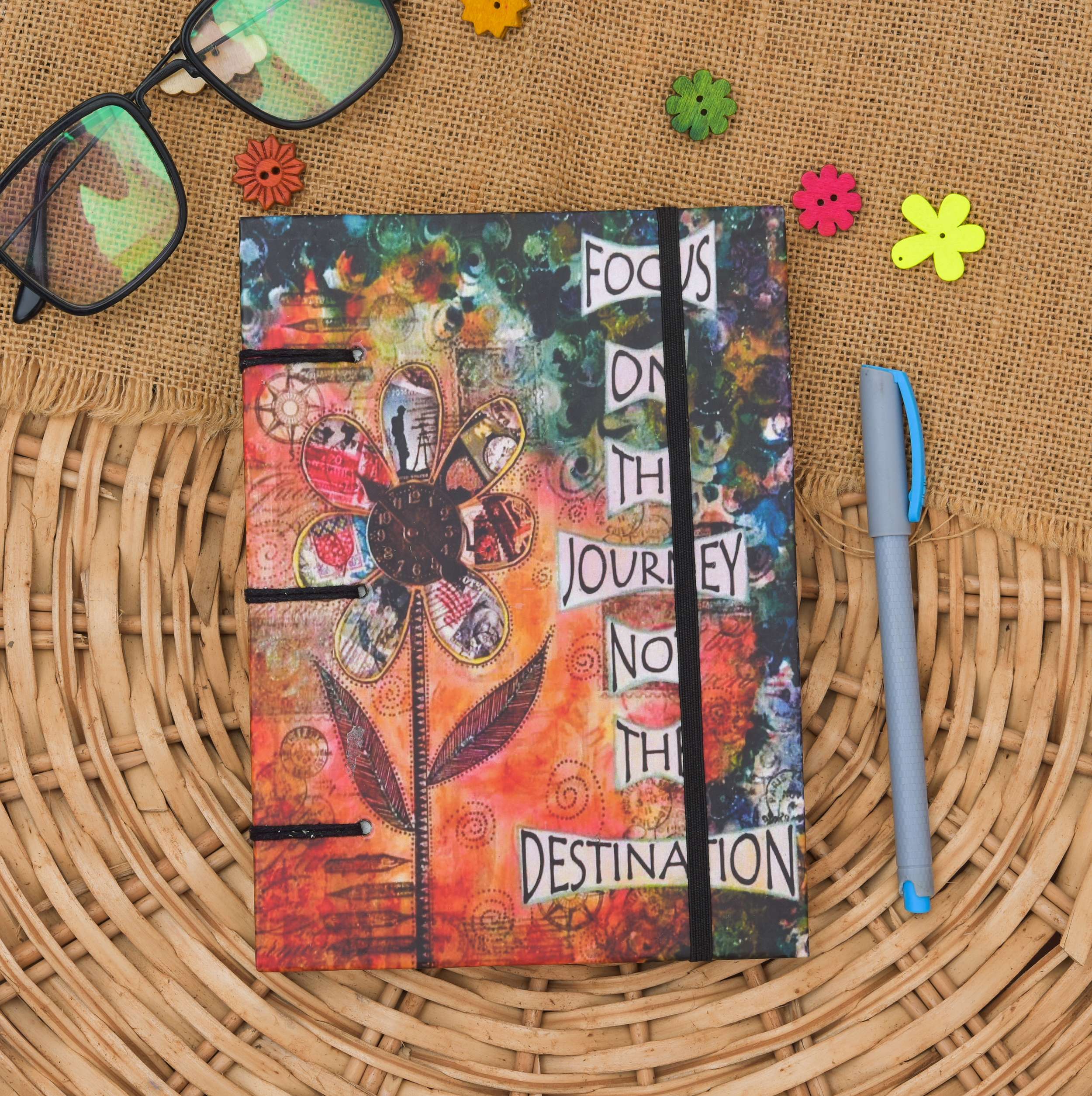 Handmade Printed Cardboard Journal Diary with String Closure Unruled 200 Pages Notepad Personal Diaries for Men and Women -9
