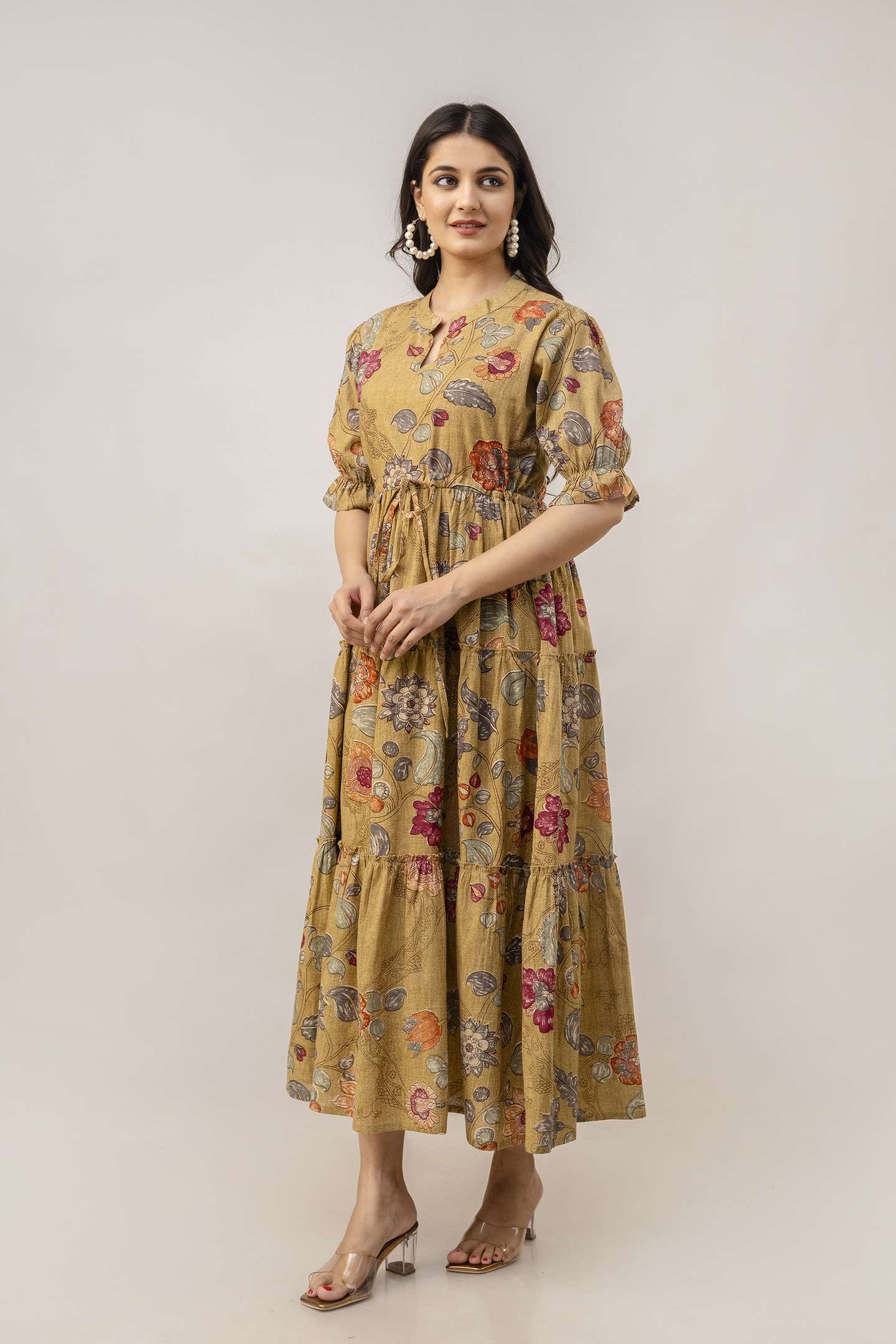Women's Cotton Printed Fit & Flare Anarkali Gown Midi Dress - Image 3