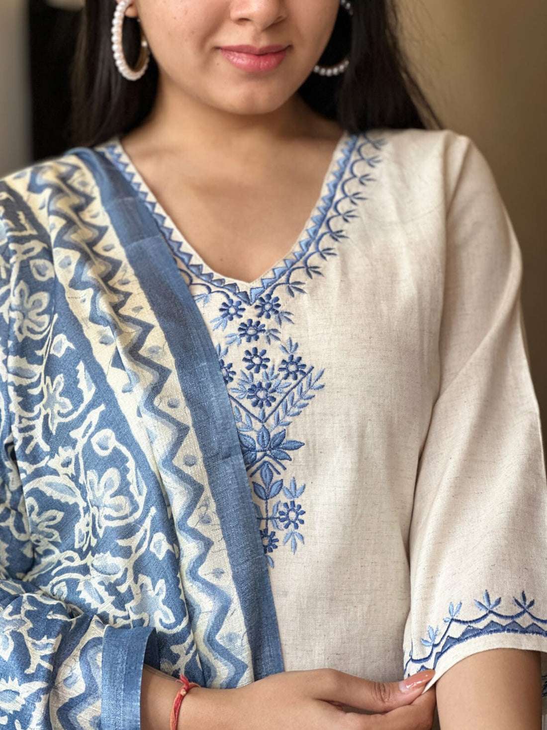 Women's Cotton Embroiderd Straight Kurti With Pant and Printed Dupatta Set - Image 4