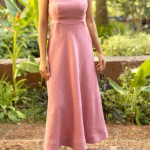 Women's Cotton Solid Pain Sleeveless Cutaway Midi Dress Midi Dress Stylish Western One Piece Casual Dress  ( Baby Pink )