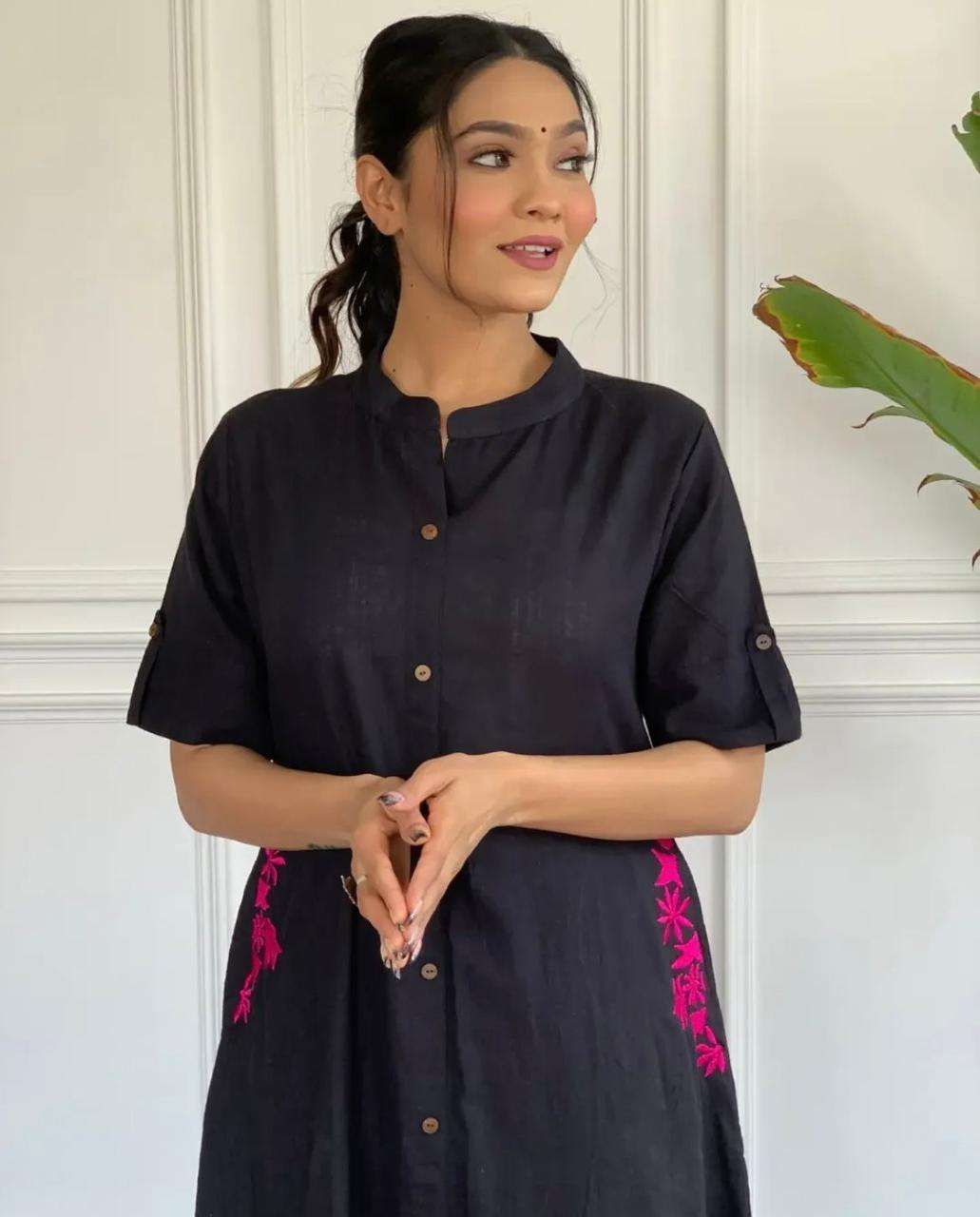 Women's Cotton Embroiderd Long A-Line Kurti with Palazzo - Image 2