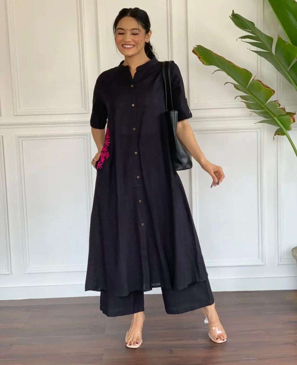 Women's Cotton Embroiderd Long A-Line Kurti with Palazzo - Image 4