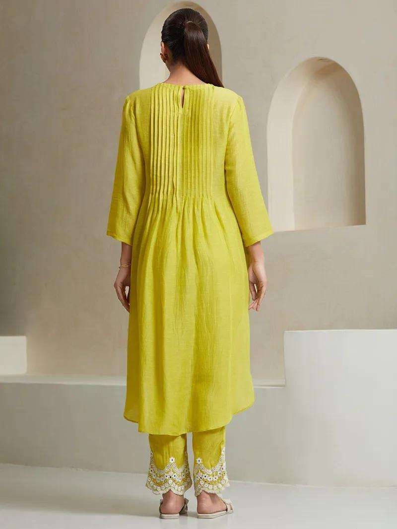 Women's Cotton Printed Line Flared Straight Kurti with Palazzo and Dupatta (Parrot Green) - Image 4