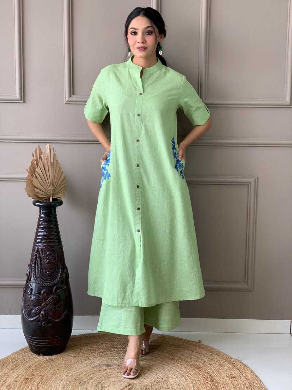 Women's Cotton Embroiderd Long A-Line Kurti with Palazzo - Image 3
