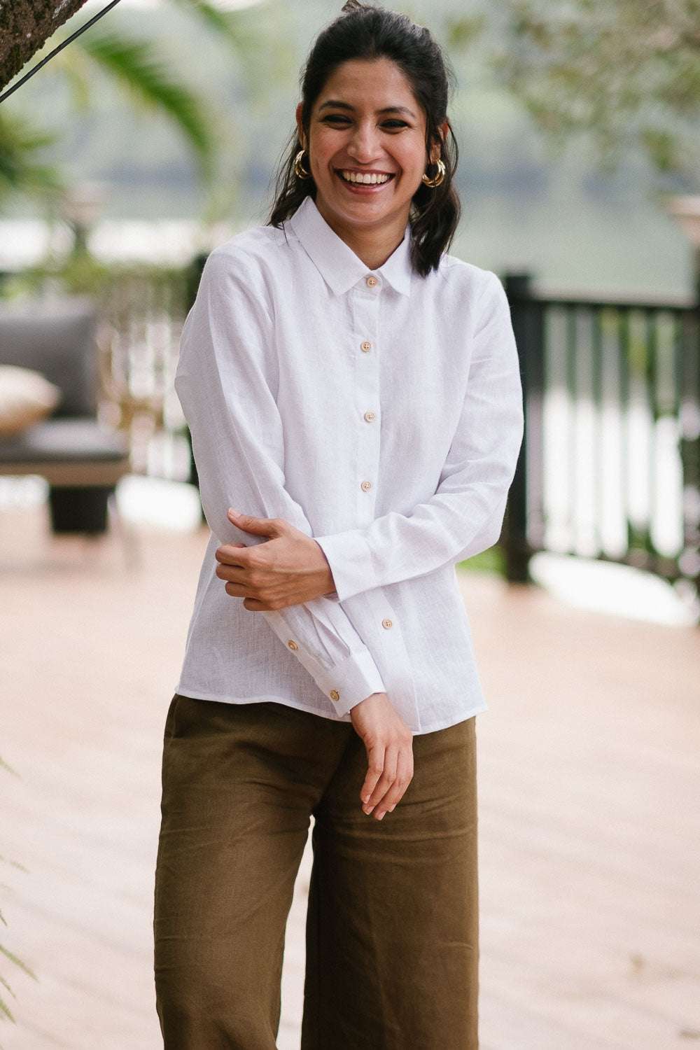 Women's Cotton Solid Pain Straight Shirt With Wide Leg Palazzo Pant Casual Summer Collection Cord Set( White )