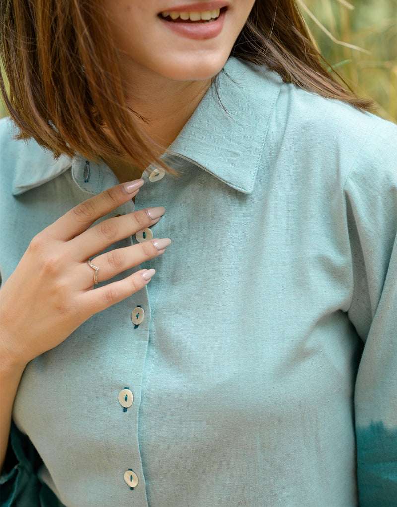 Women's Cotton Tie-Dye Print Straight Shirt With Wide Leg Palazzo Pant Casual Summer Collection Cord Set ( Turquoise ) - Image 4