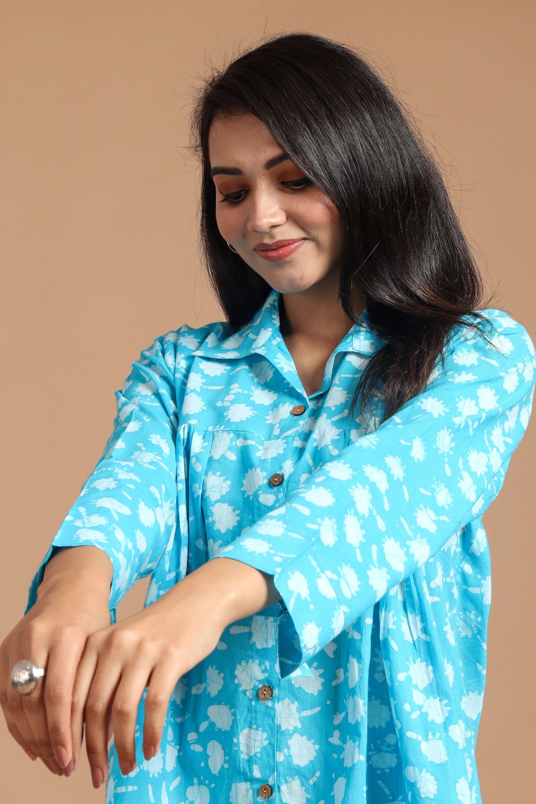 Women?s Blue Floral Printed Cotton Long Sleeve Shirt Top ? Casual & Office Wear - Image 3