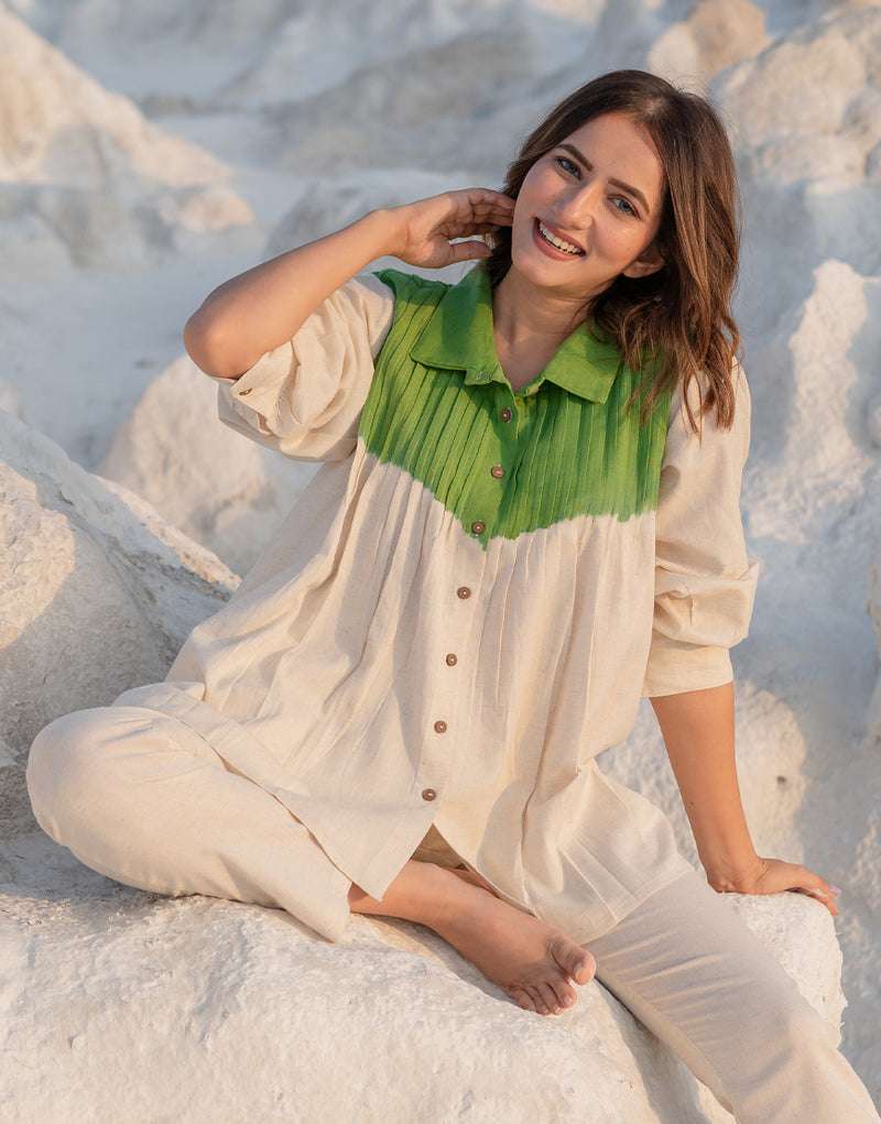 Women's Cotton Tie-Dye Print Straight Shirt With Wide Leg Palazzo Pant Casual Summer Collection Cord Set ( Pudina Green ) - Image 6