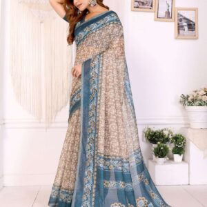 Beige Chanderi Saree with Teal Ethnic Motifs ? Elegant & Festive