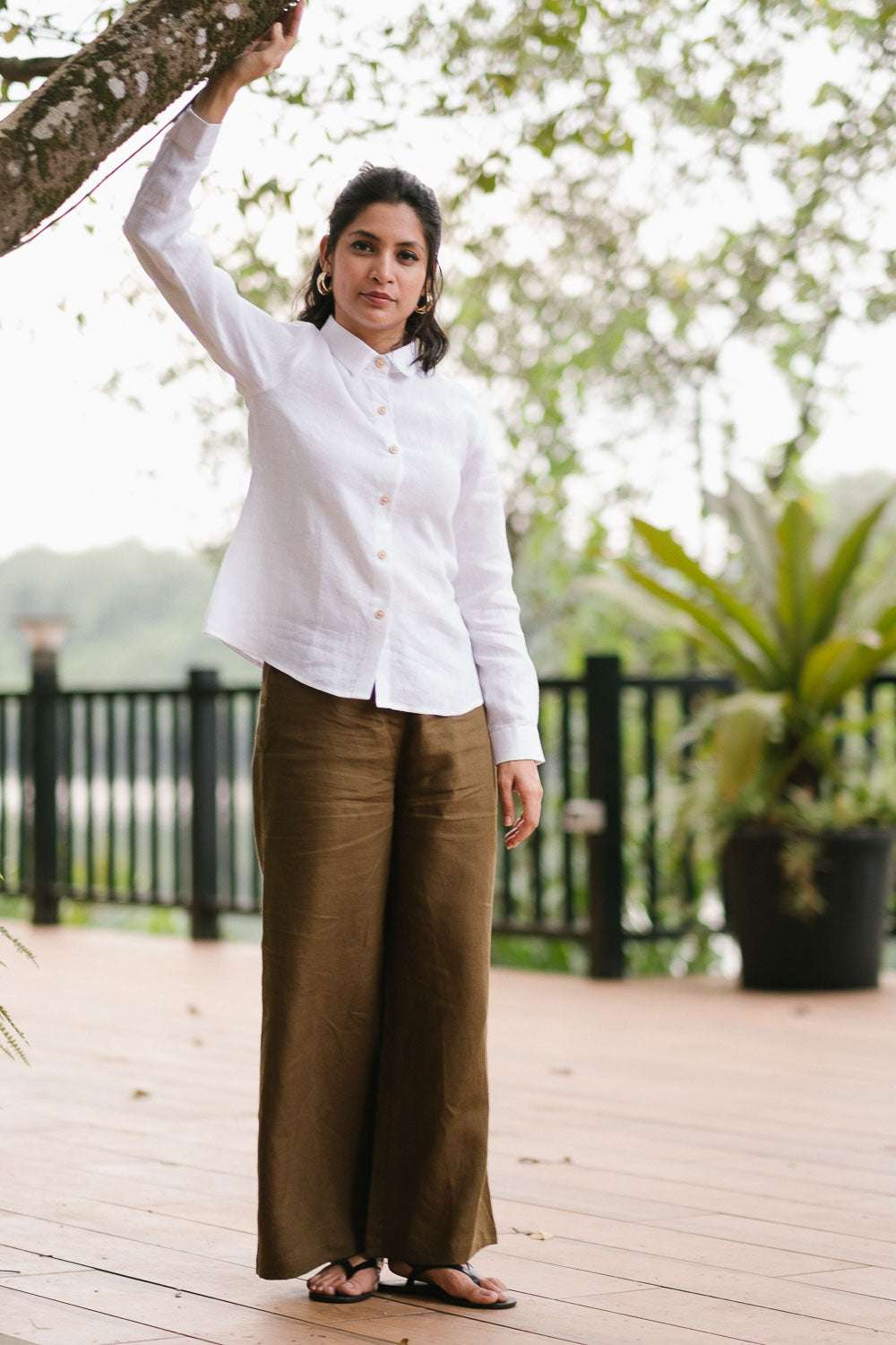Women's Cotton Solid Pain Straight Shirt With Wide Leg Palazzo Pant Casual Summer Collection Cord Set( White ) - Image 2