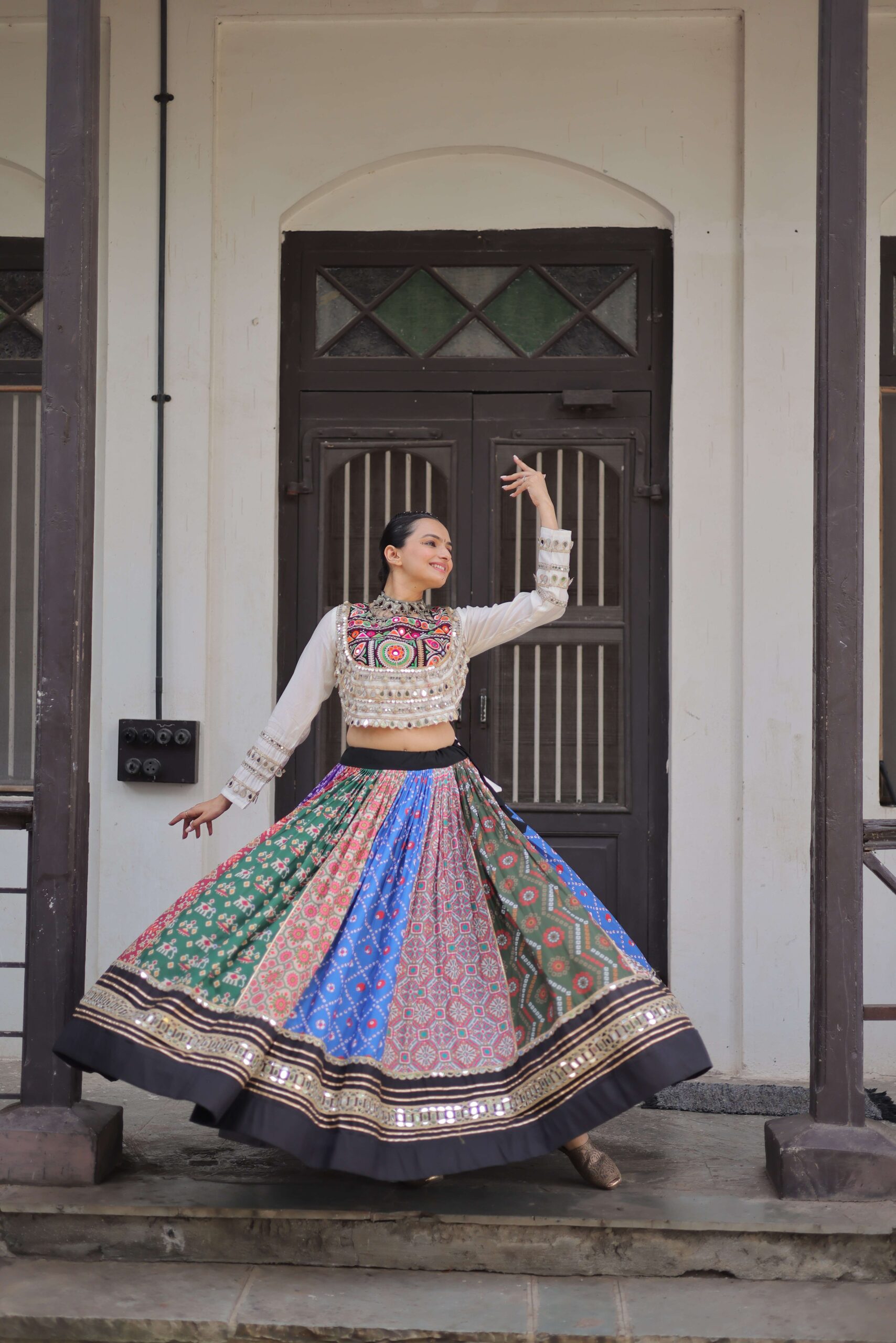 Cotton Printed Navratri Lehenga Choli Set with Gota & Mirror Lace - Image 5