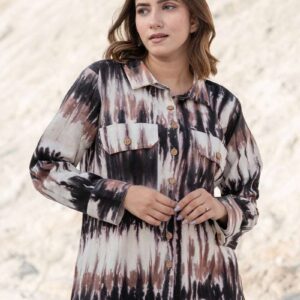 Women's Cotton Tie-Dye Print Straight Shirt With Pant Casual Summer Collection Cord Set ( Multi2 )