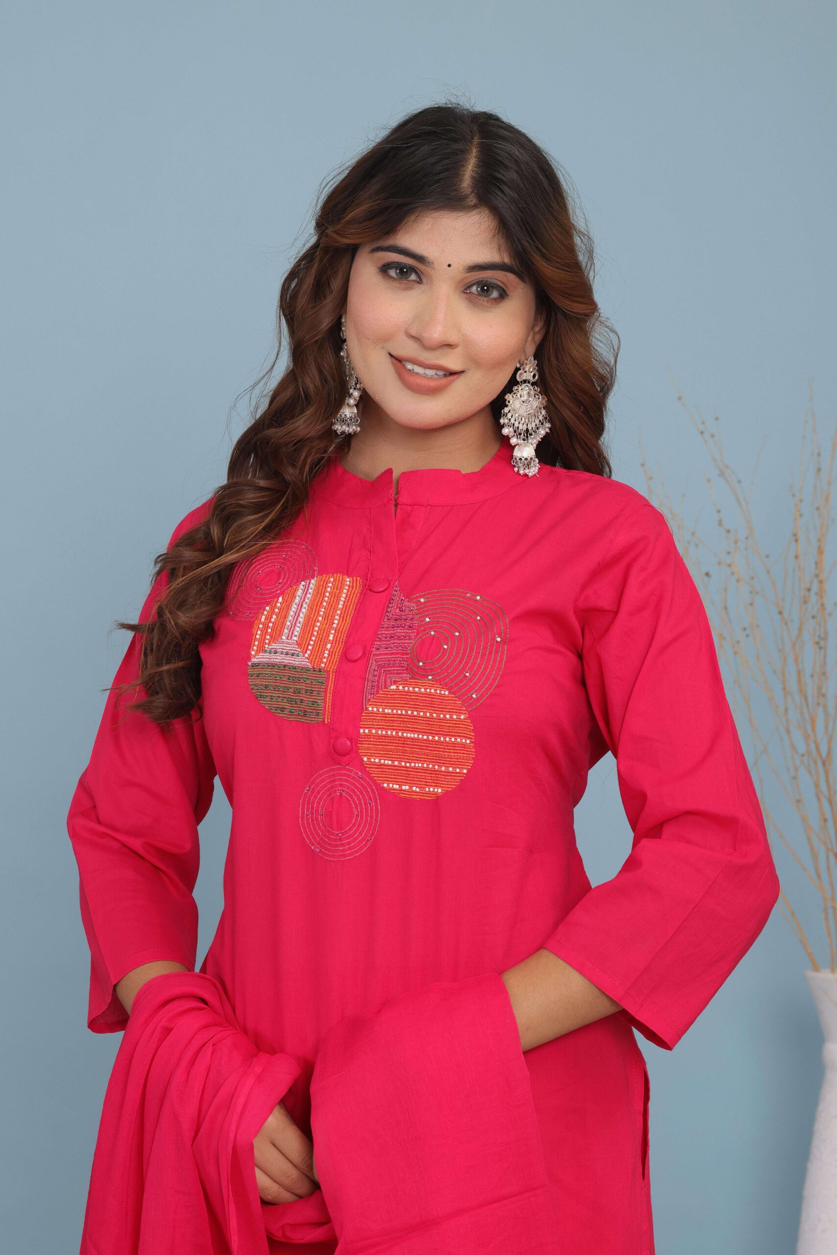 Women's Cotton Embroidery Straight Kurti With Pant Set - Image 4