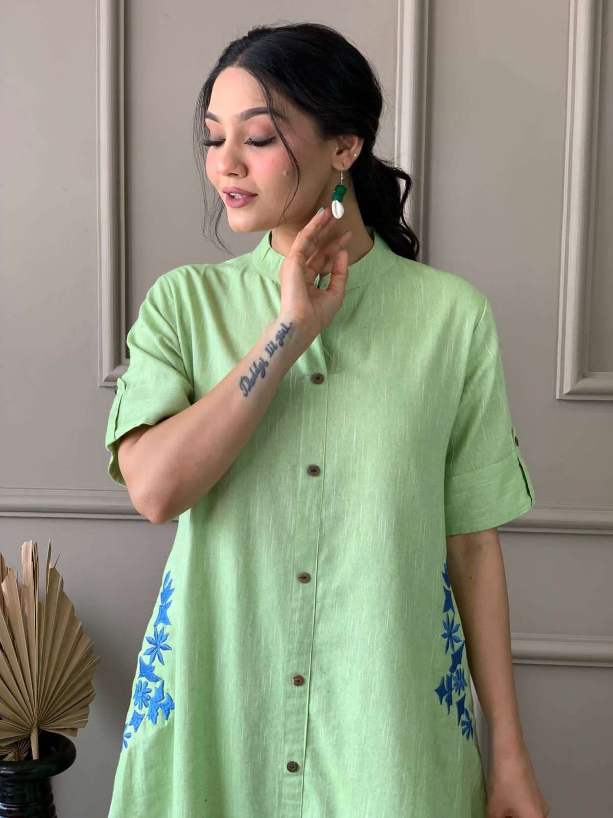 Women's Cotton Embroiderd Long A-Line Kurti with Palazzo - Image 2