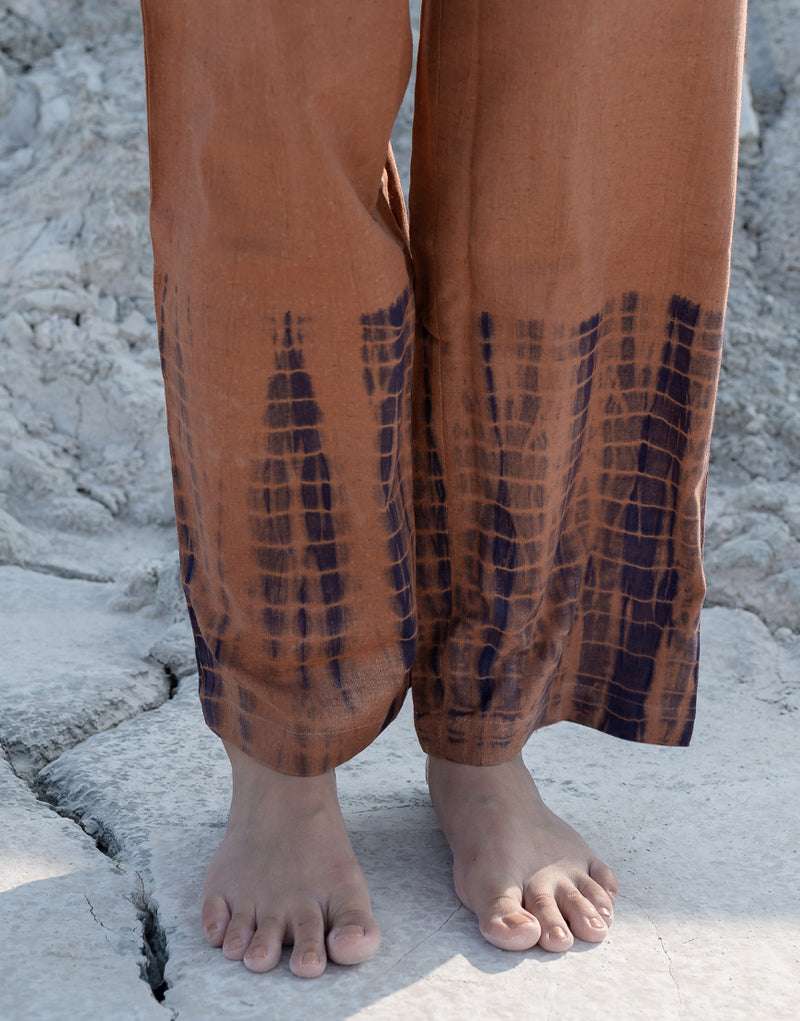 Women's Cotton Tie Dye Print Two-Piece Lounge Set Tunic with Wide-Leg Pants, Resort Wear ( Brown Black ) - Image 2